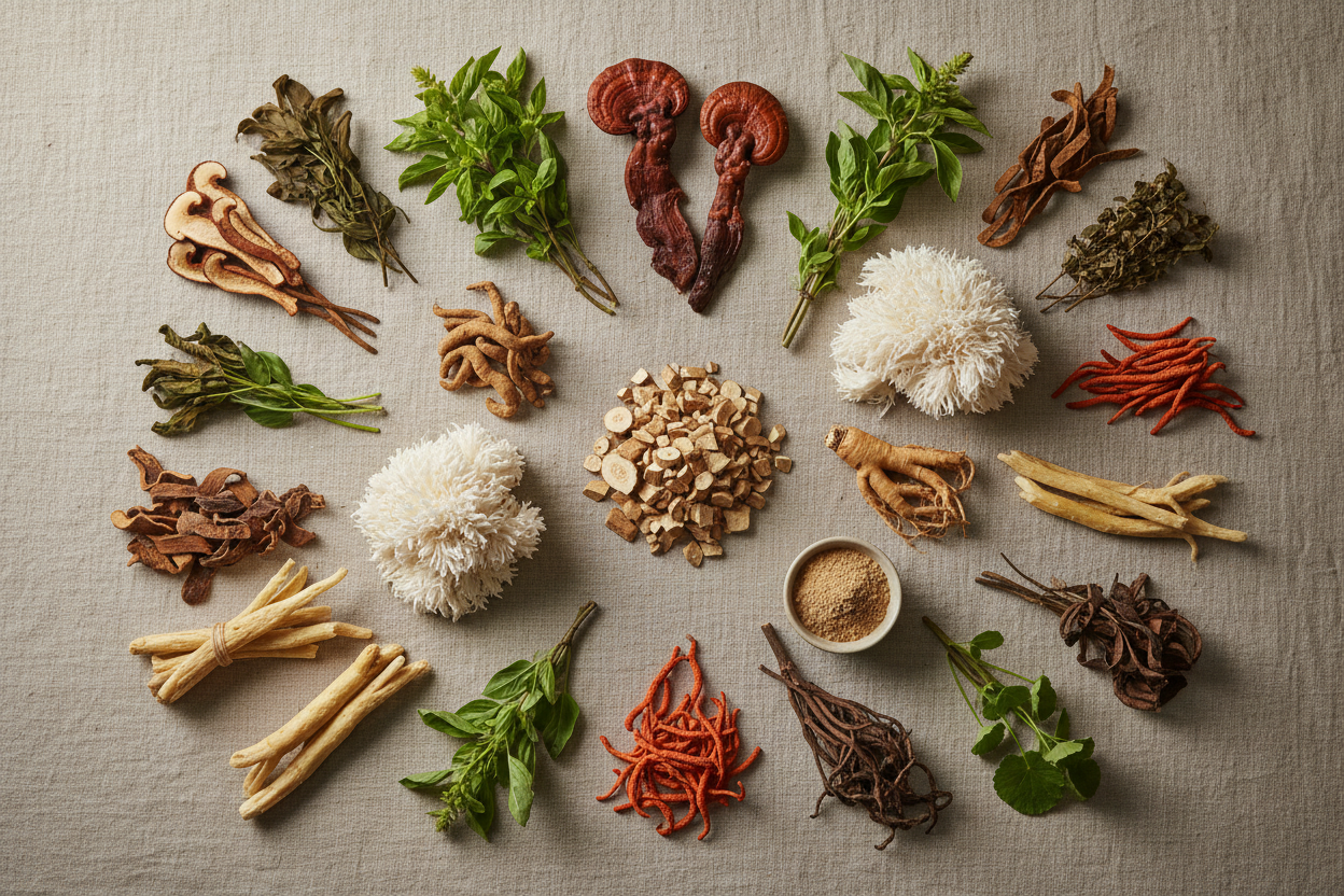 A Quick Guide to Adaptogenic Herbs: 20 Plants for Stress, Energy & Resilience