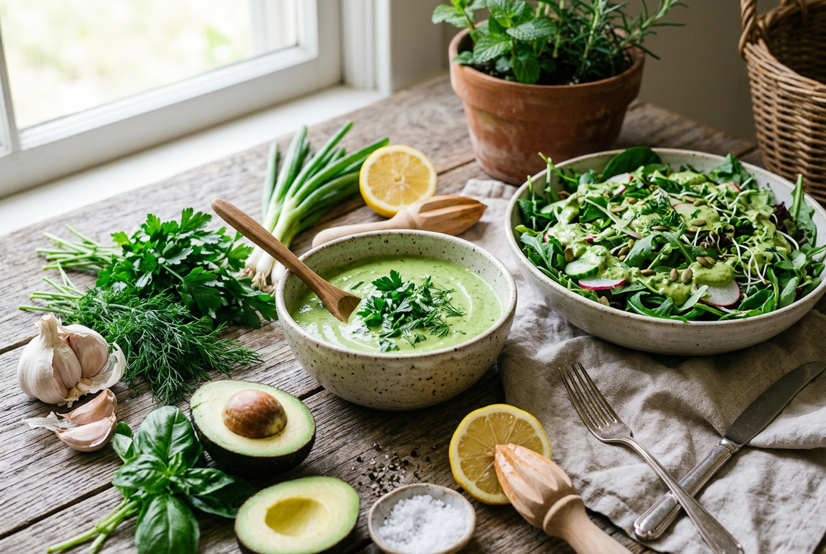 The Healing Kitchen: Avocado Salad Dressing with Fresh Herbs