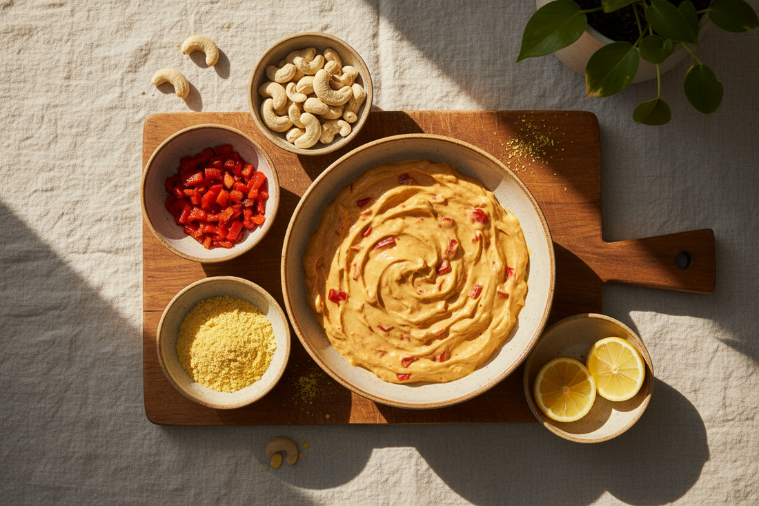 Cheese Sauce with Pimiento: A Cashew-Based, Dairy-Free Cheese Sauce with Roasted Red Pepper & Nutritional Yeast