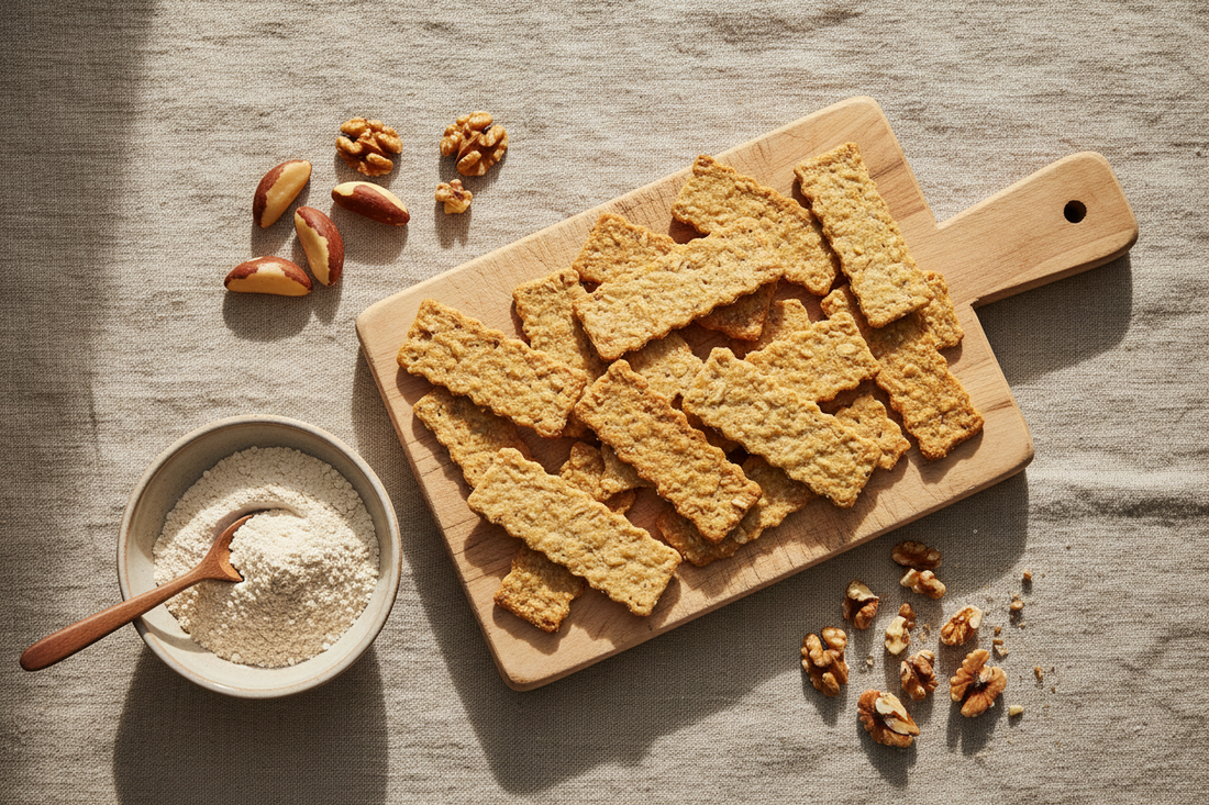 Crispy Oat Crackers: A Gluten-Free, Whole-Grain Cracker Made with Brazil Nuts, Walnuts & Avocado Oil