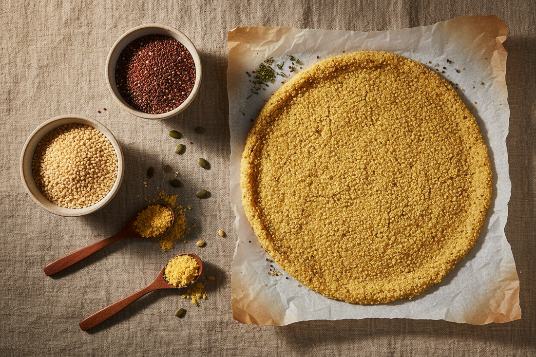 Millet Quinoa Pizza Crust: A Gluten-Free, Grain-Blended Crust with Nutritional Yeast & Herbs