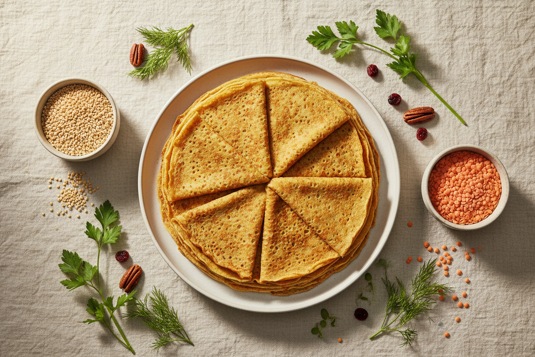 White Quinoa & Red Lentil Crepes: A Protein-Complete, Gluten-Free Crepe — 1 Recipe Makes 25
