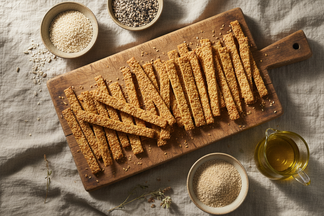 Sesame Flaxseed Crackers: A Kneaded, Deeply Crispy Cracker with Quinoa, Buckwheat & Avocado Oil