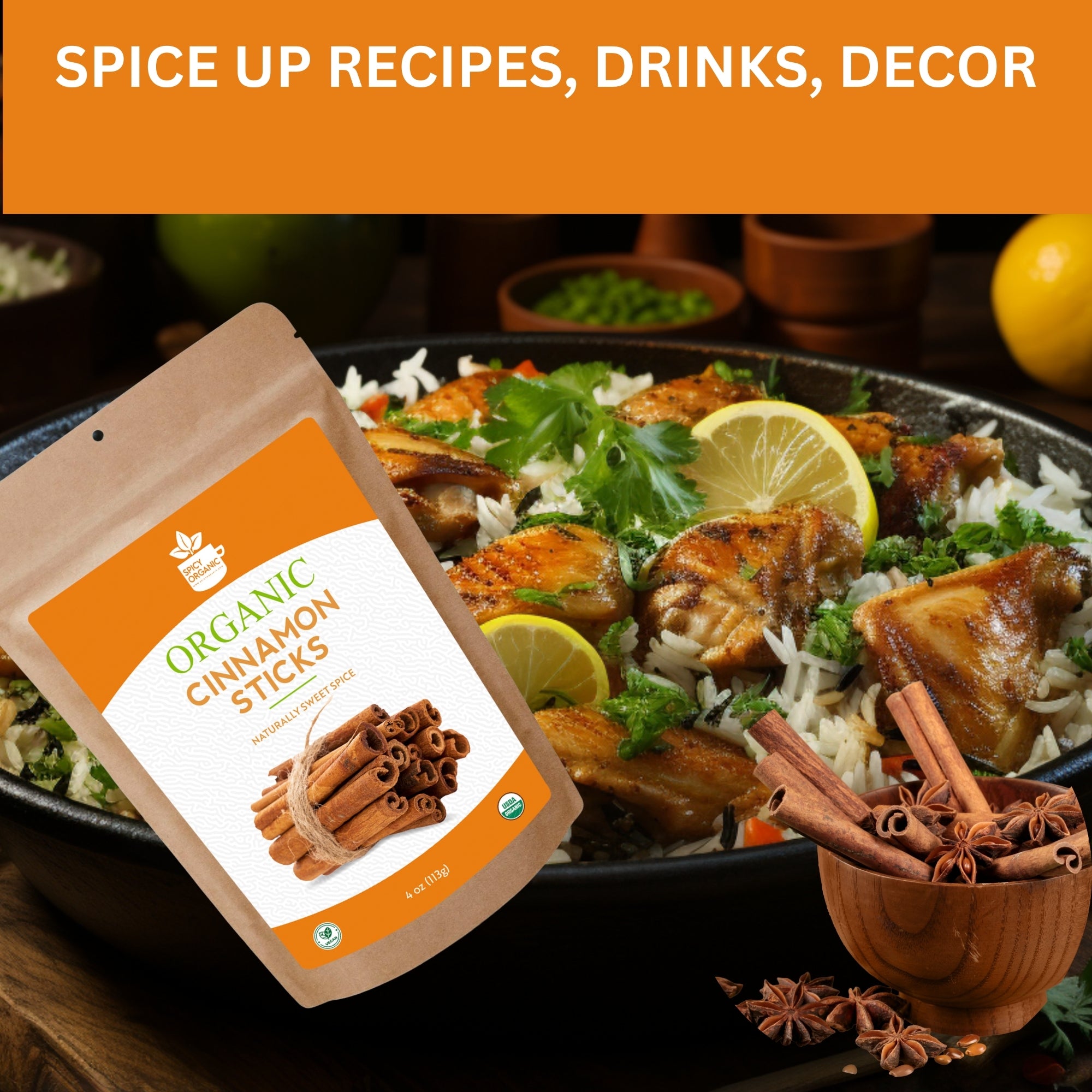 Organic Cassia Cinnamon Sticks — USDA Certified | Chai, Mulled Wine & Baking