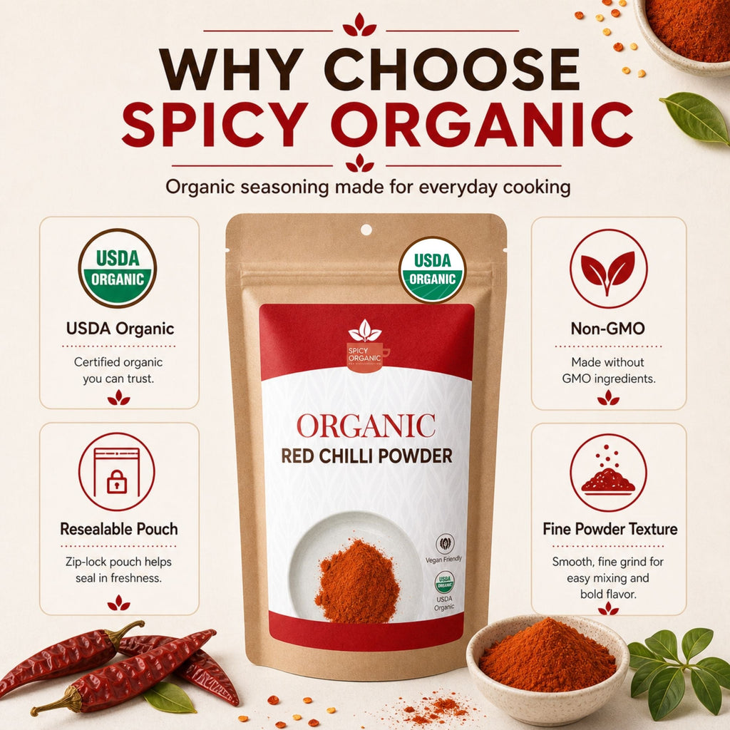 Organic Red Chili Powder — USDA Certified, Non-GMO | Curries, Marinades & Spice Blends