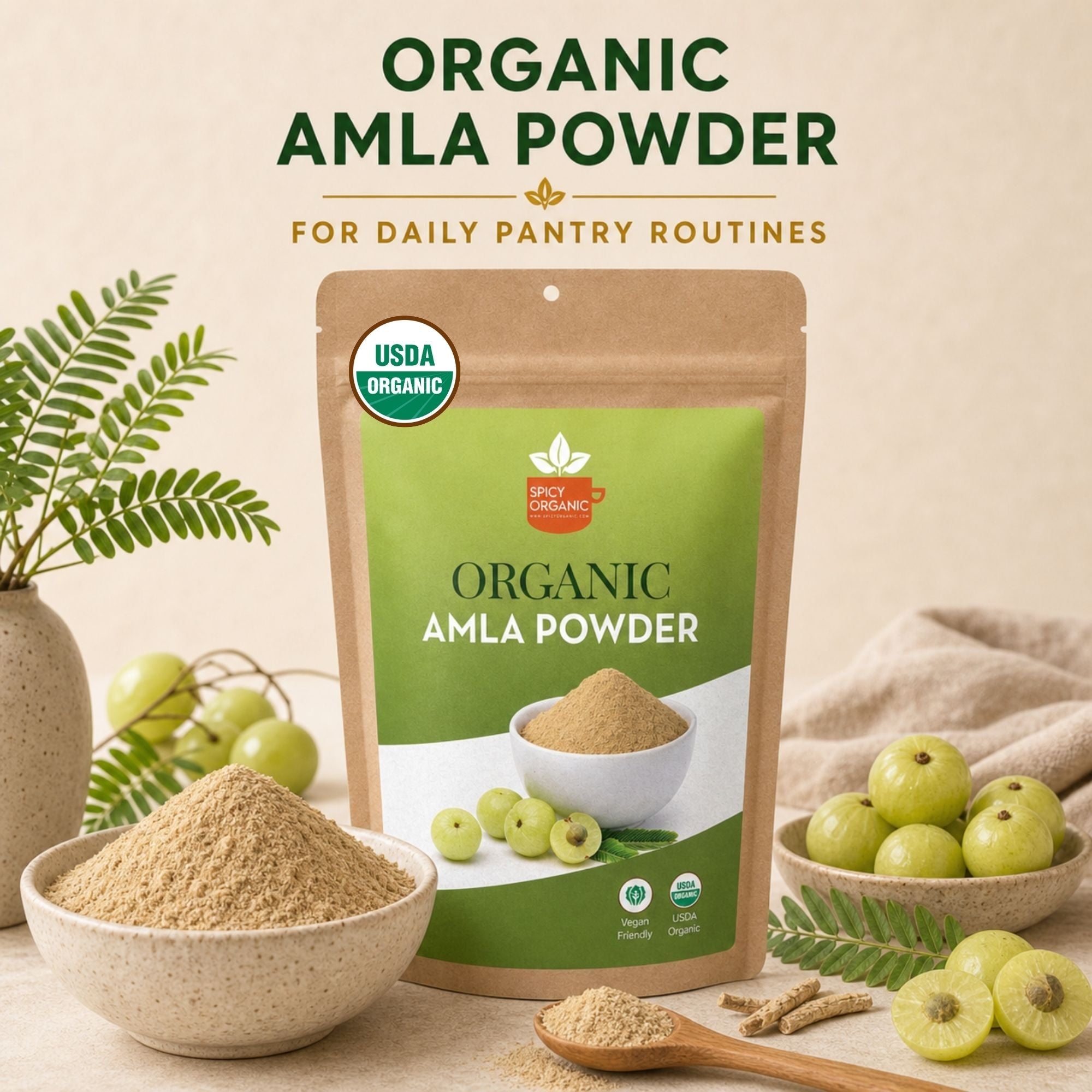 Organic Amla Powder (Indian Gooseberry) – Sun-Dried & Heavy Metal Tested | USDA Certified Organic