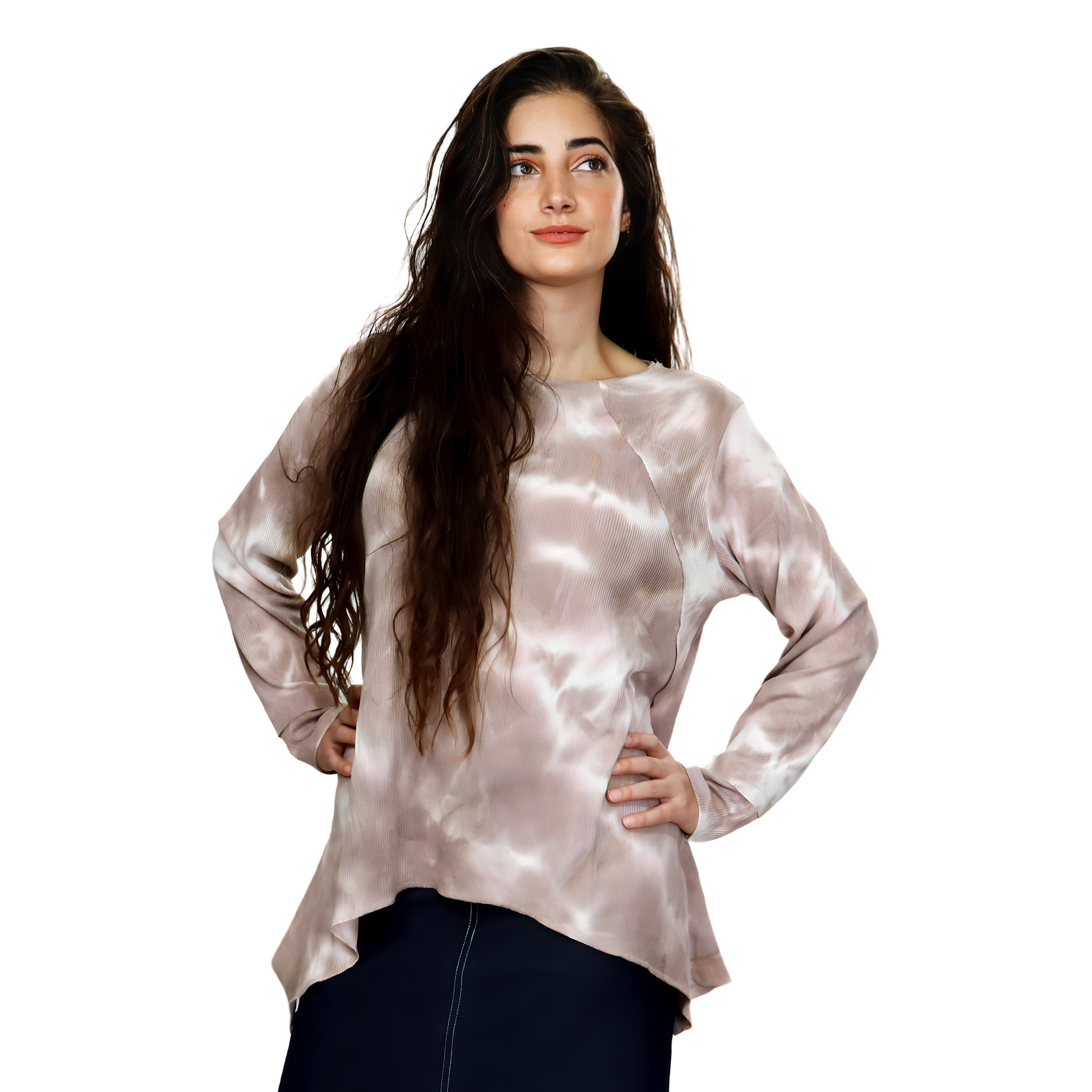Long Sleeve Relaxed Fit Tie-Dye Waffle Tunic