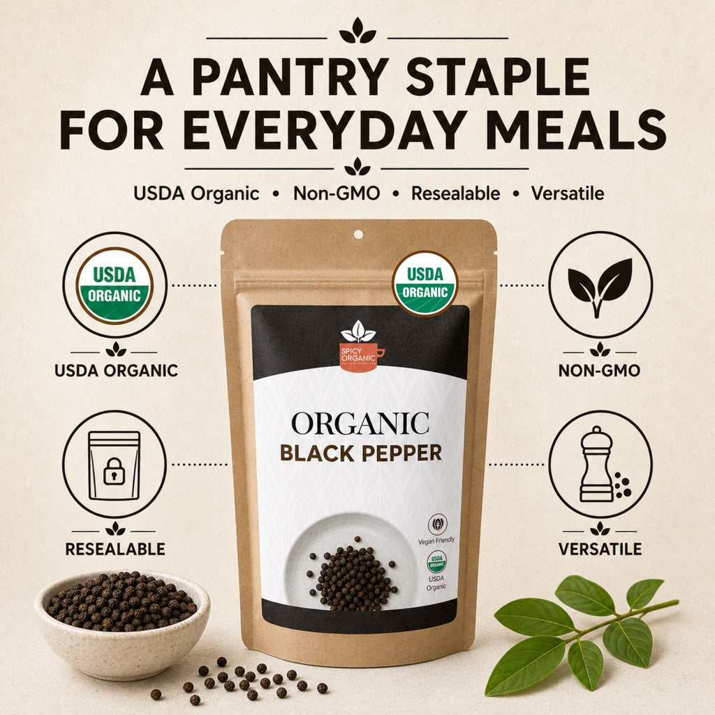 Organic Black Peppercorns – Whole, for Grinding & Marinades
