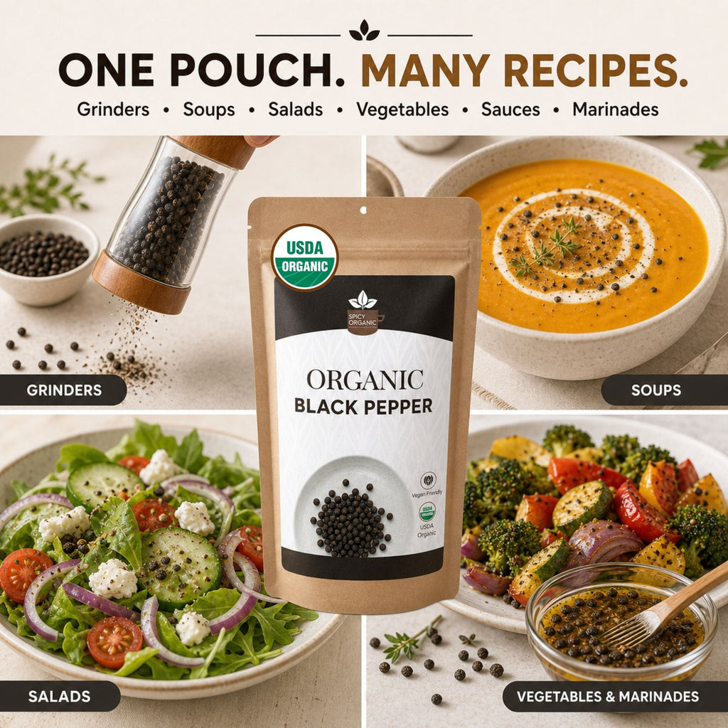 Organic Black Peppercorns – Whole, for Grinding & Marinades