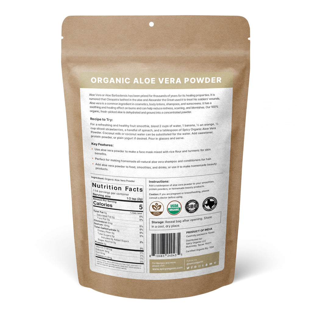 Organic Aloe Vera Powder – Inner Leaf Gel Only, Heavy Metal Tested | USDA Certified Organic