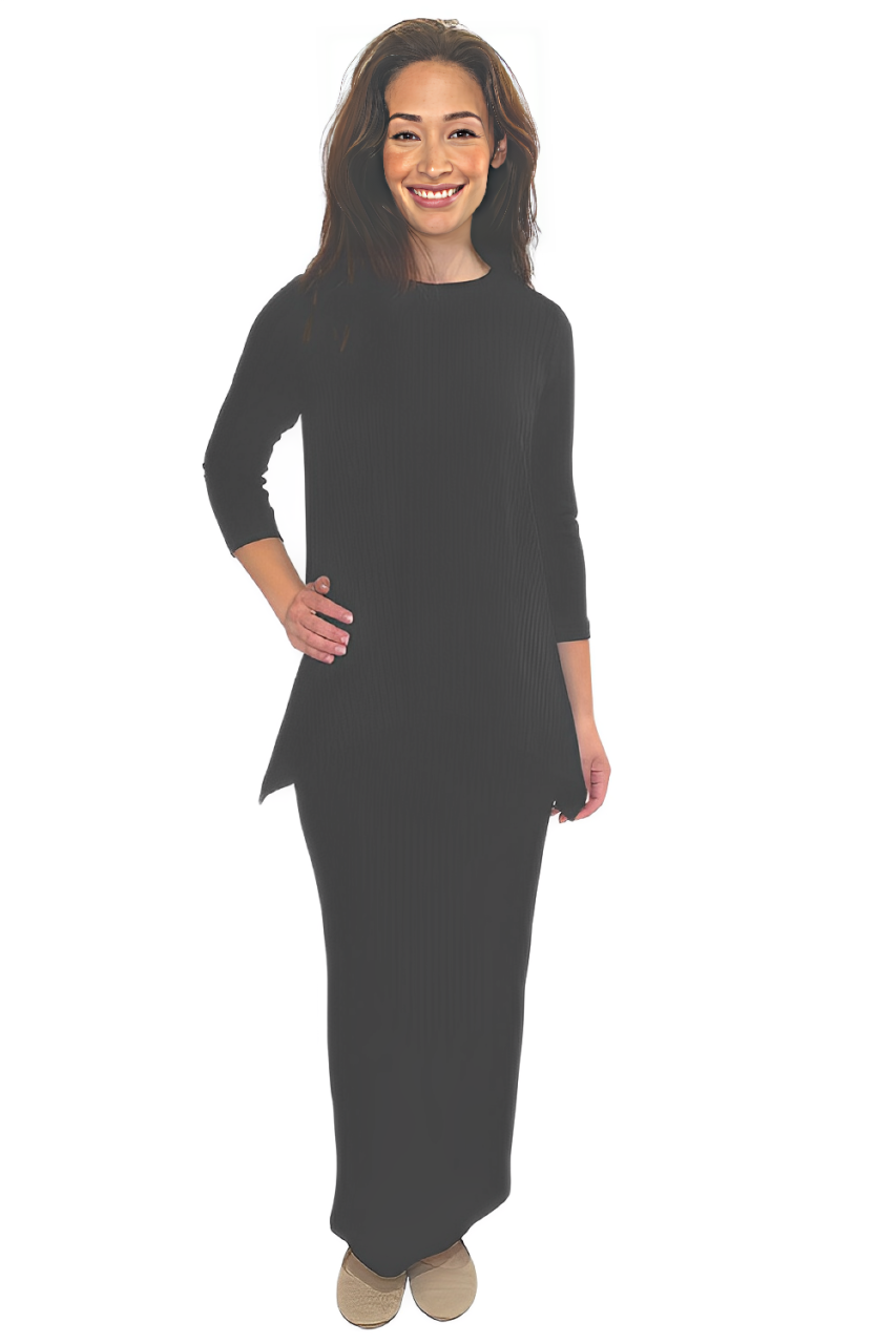 Popular Wide-Ribbed Handkerchief Hem Tunic with 3/4 Sleeves