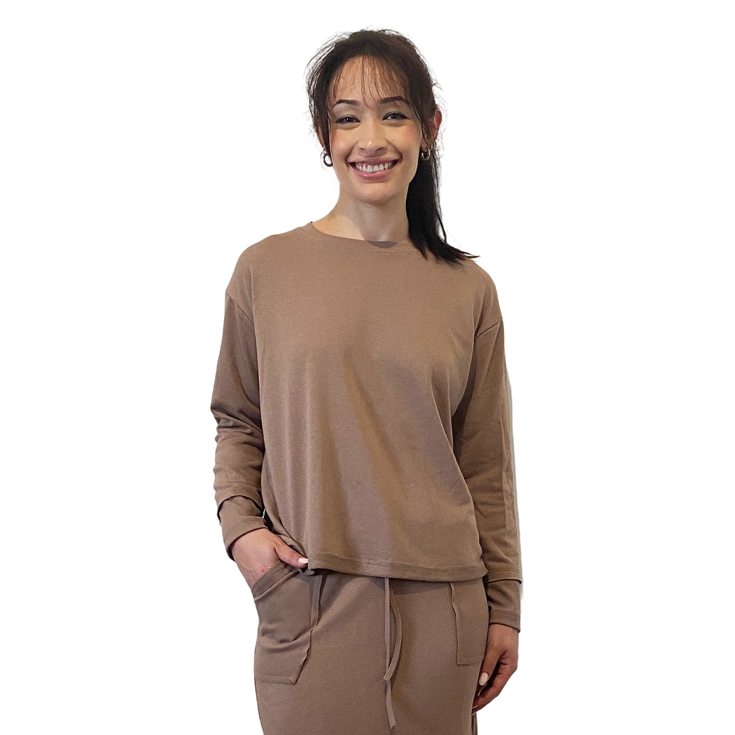 French Terry Cotton Blend Crew Neck Sweatshirt with Long Sleeves