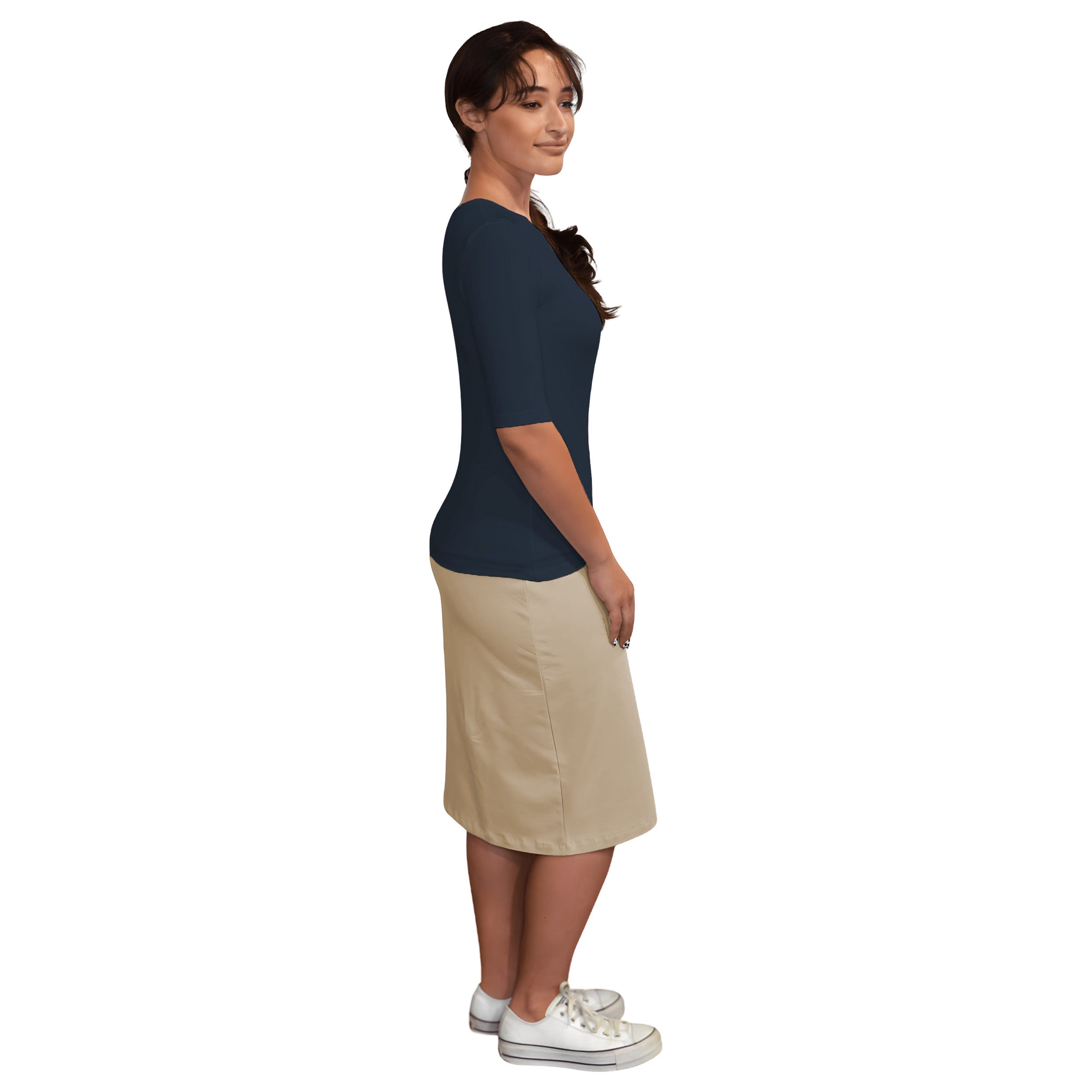 Fitted Layering Shell - Modest Round Neck with Elbow Sleeves