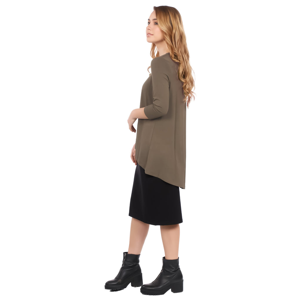 Hi-Lo Flowing 3/4 Sleeve Modest Tunic Top