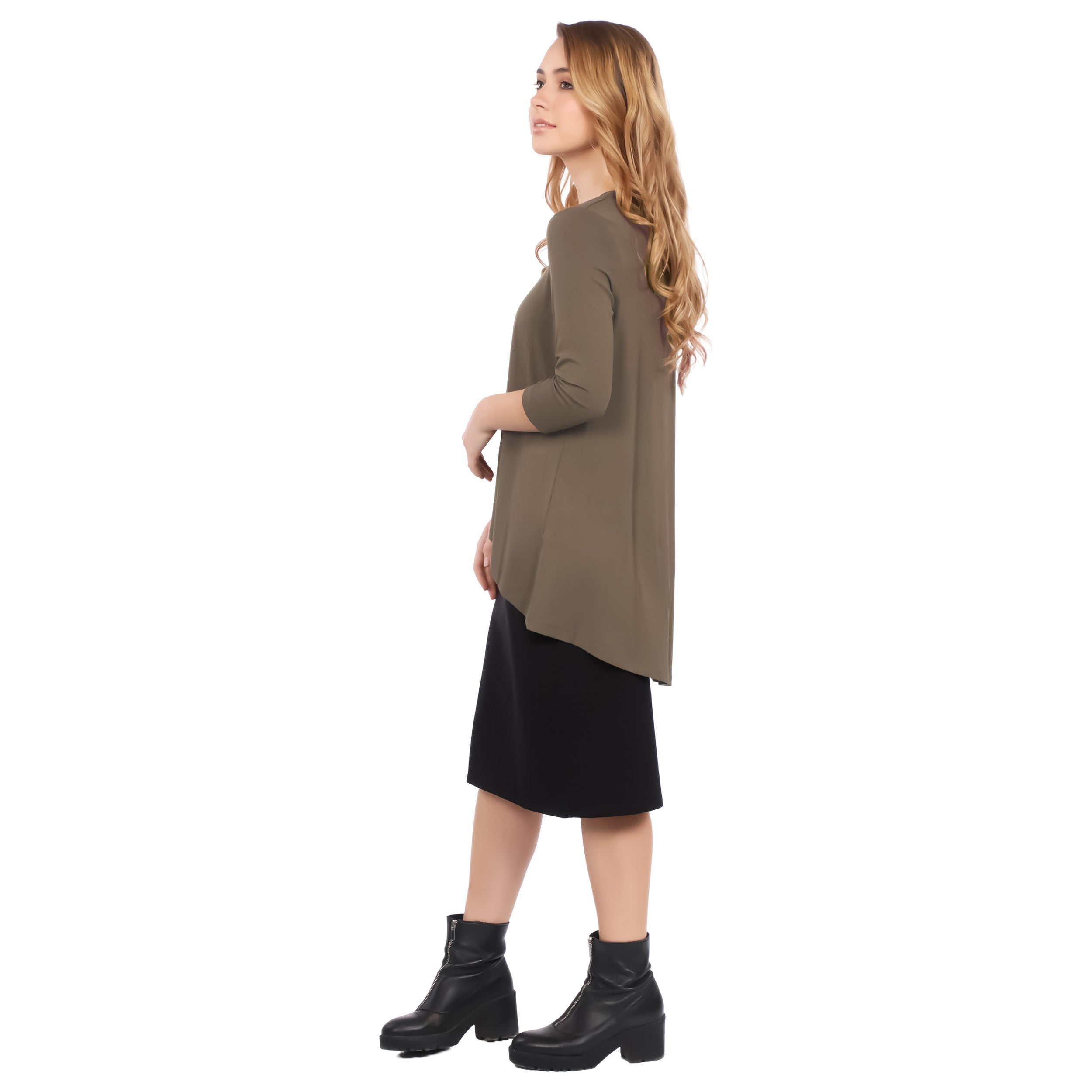 Hi-Lo Flowing 3/4 Sleeve Modest Tunic Top