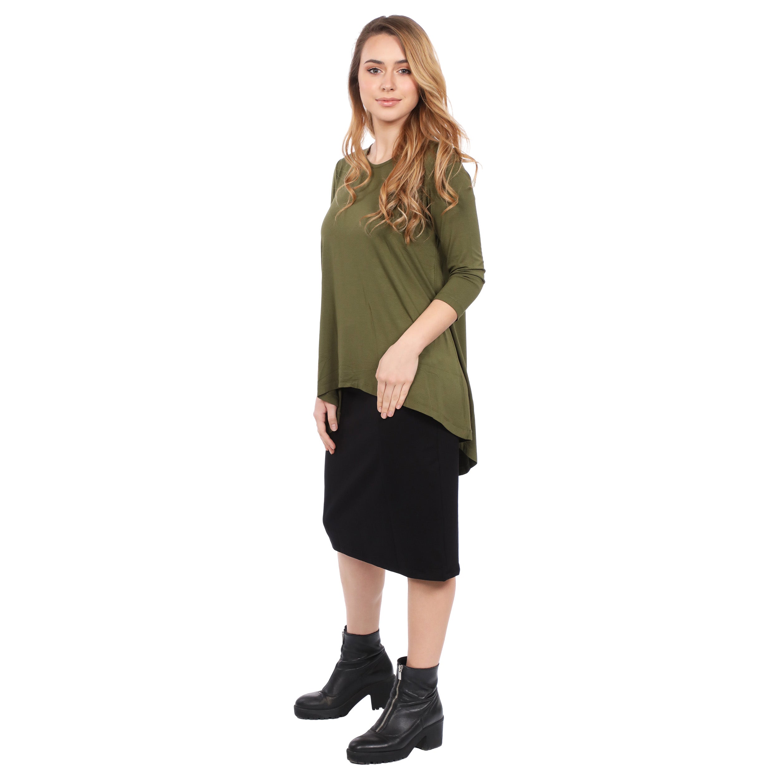 Hi-Lo Flowing 3/4 Sleeve Modest Tunic Top