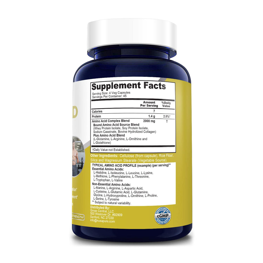 NusaPure Amino Acid Complex Blend 2000 mg-180 Caps (Non-GMO, Gluten-Free)