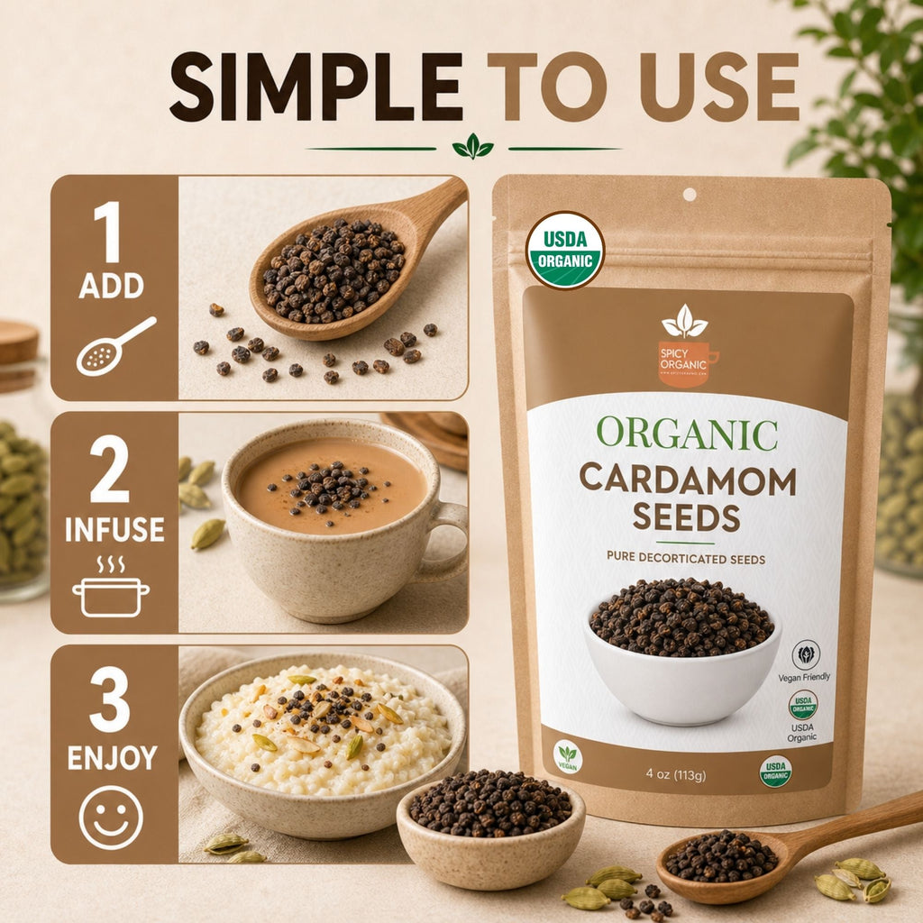 Organic Cardamom Seeds – For Chai, Coffee & Desserts