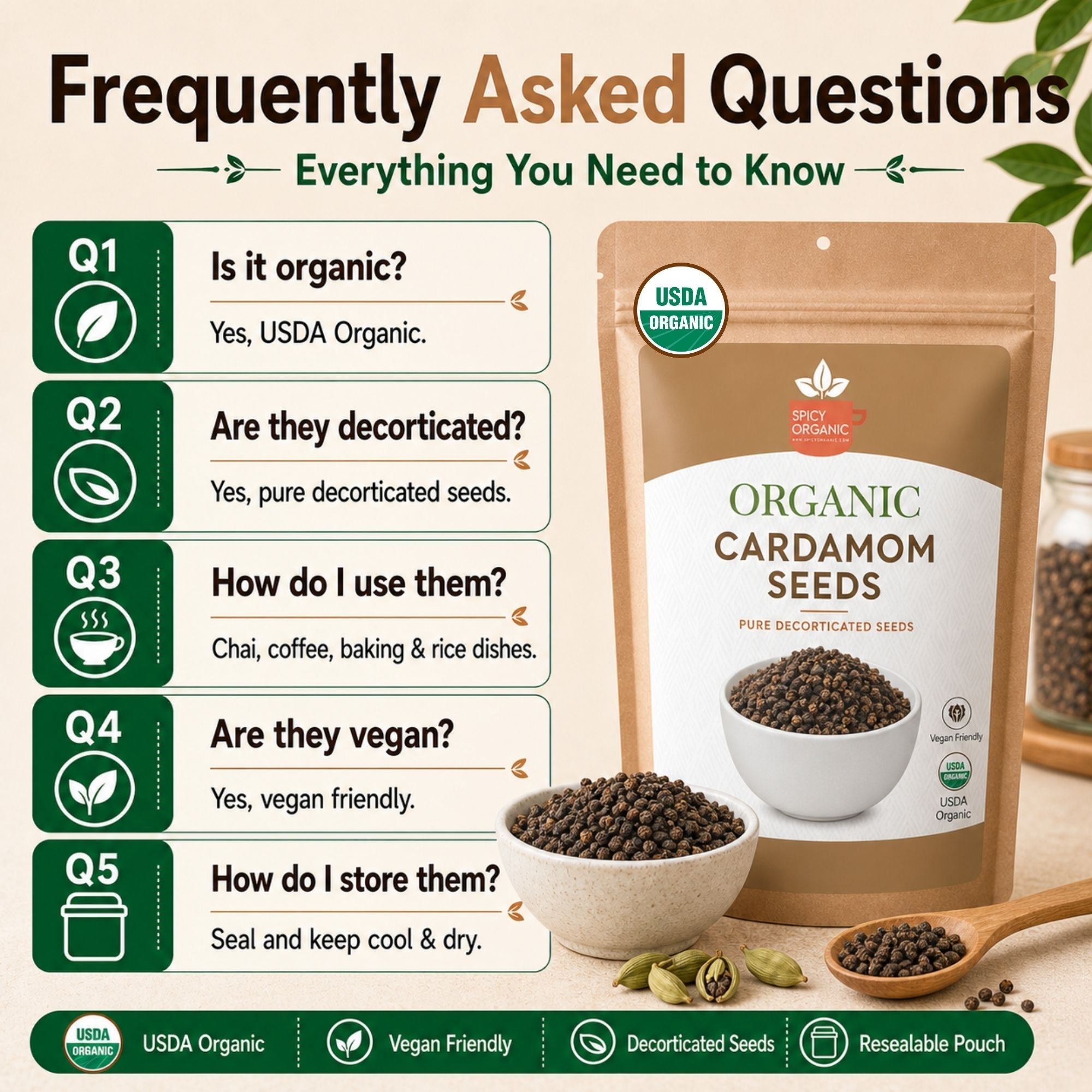 Organic Cardamom Seeds – For Chai, Coffee & Desserts