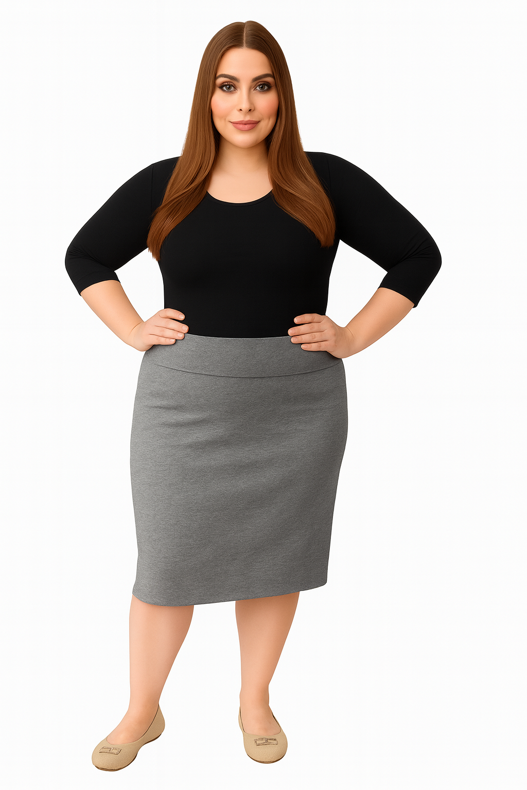 Plus Size Women's Cotton Spandex Stretch Knee-Length Pencil Skirt