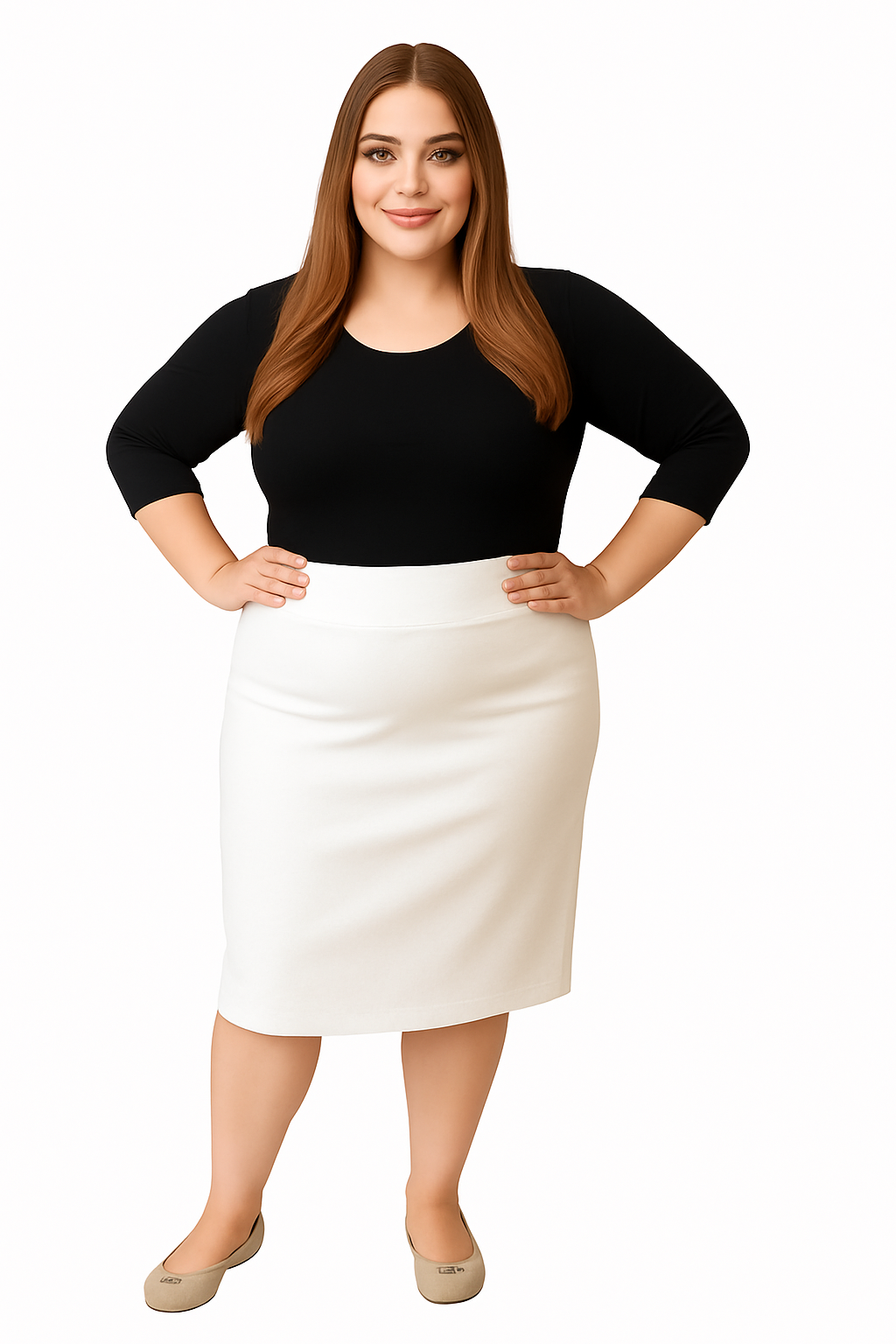 Plus Size Women's Cotton Spandex Stretch Knee-Length Pencil Skirt