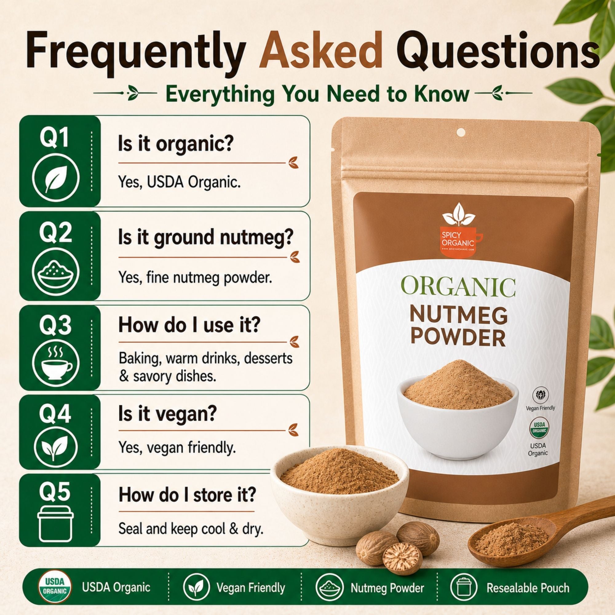 Organic Nutmeg Powder – For Béchamel, Eggnog & Baking