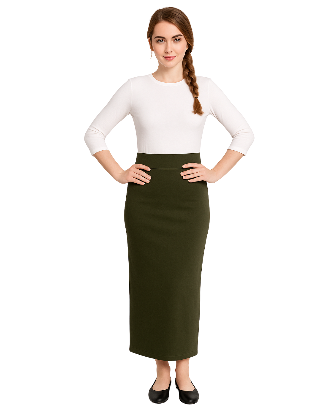 Plus Size Women's Stretch Maxi Pencil Skirt - Cotton Blend and No Slits