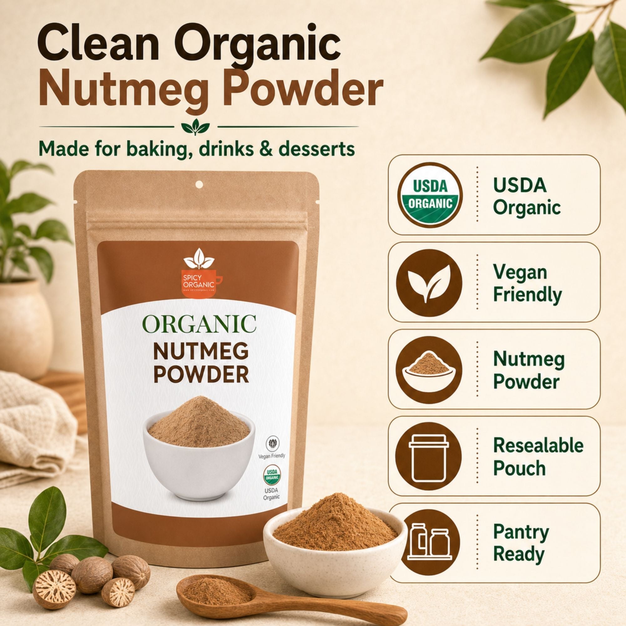 Organic Nutmeg Powder – For Béchamel, Eggnog & Baking