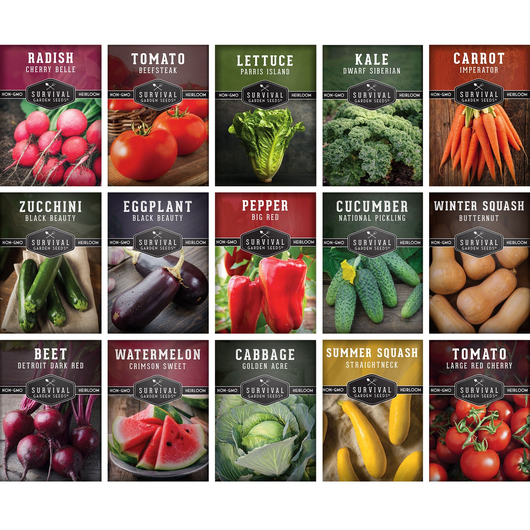 15 Variety Vegetable Garden Seed Collection – Non-GMO Heirloom Survival Seed Vault for Year-Round Growing