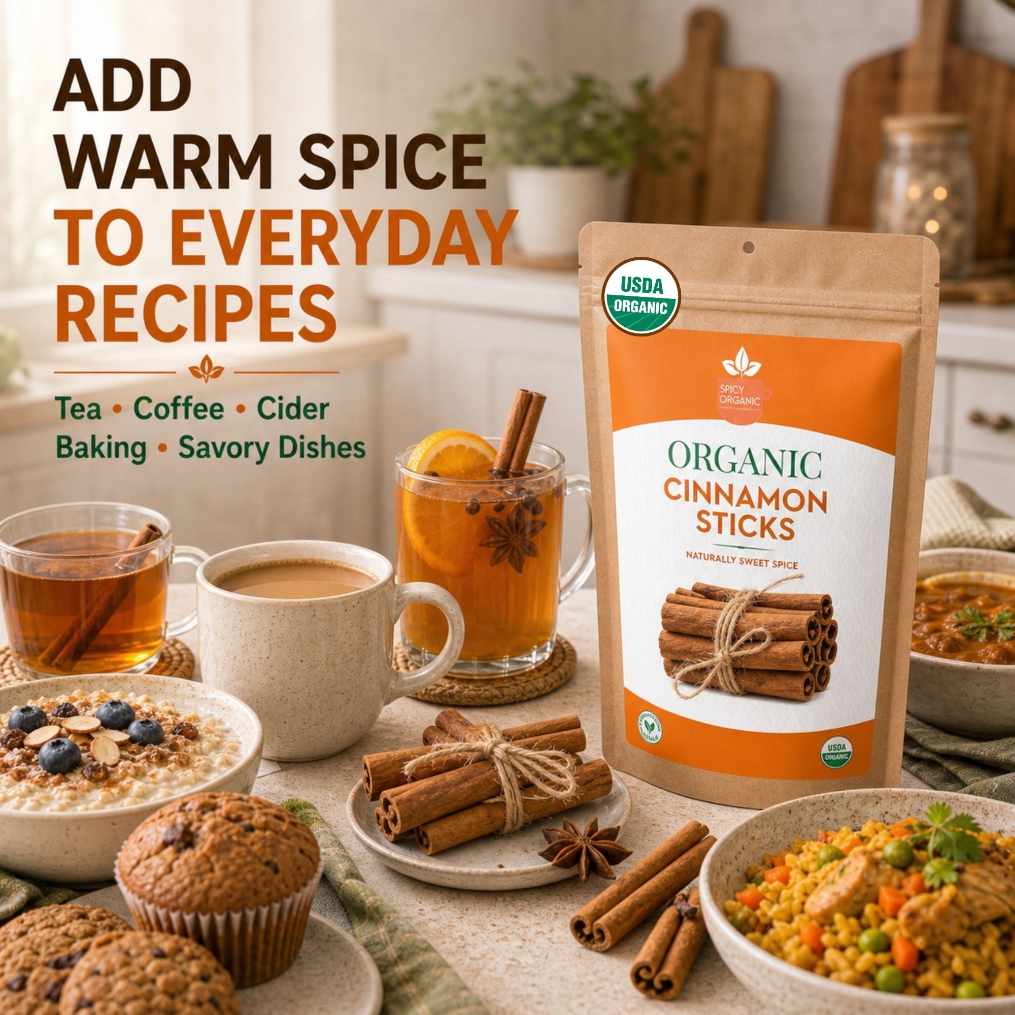 Organic Cassia Cinnamon Sticks — USDA Certified | Chai, Mulled Wine & Baking