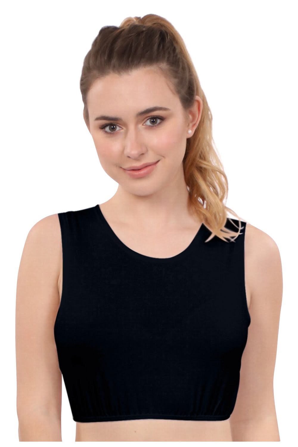 Crop Top Tank Top with Full Shoulder Coverage and Jewel Neckline