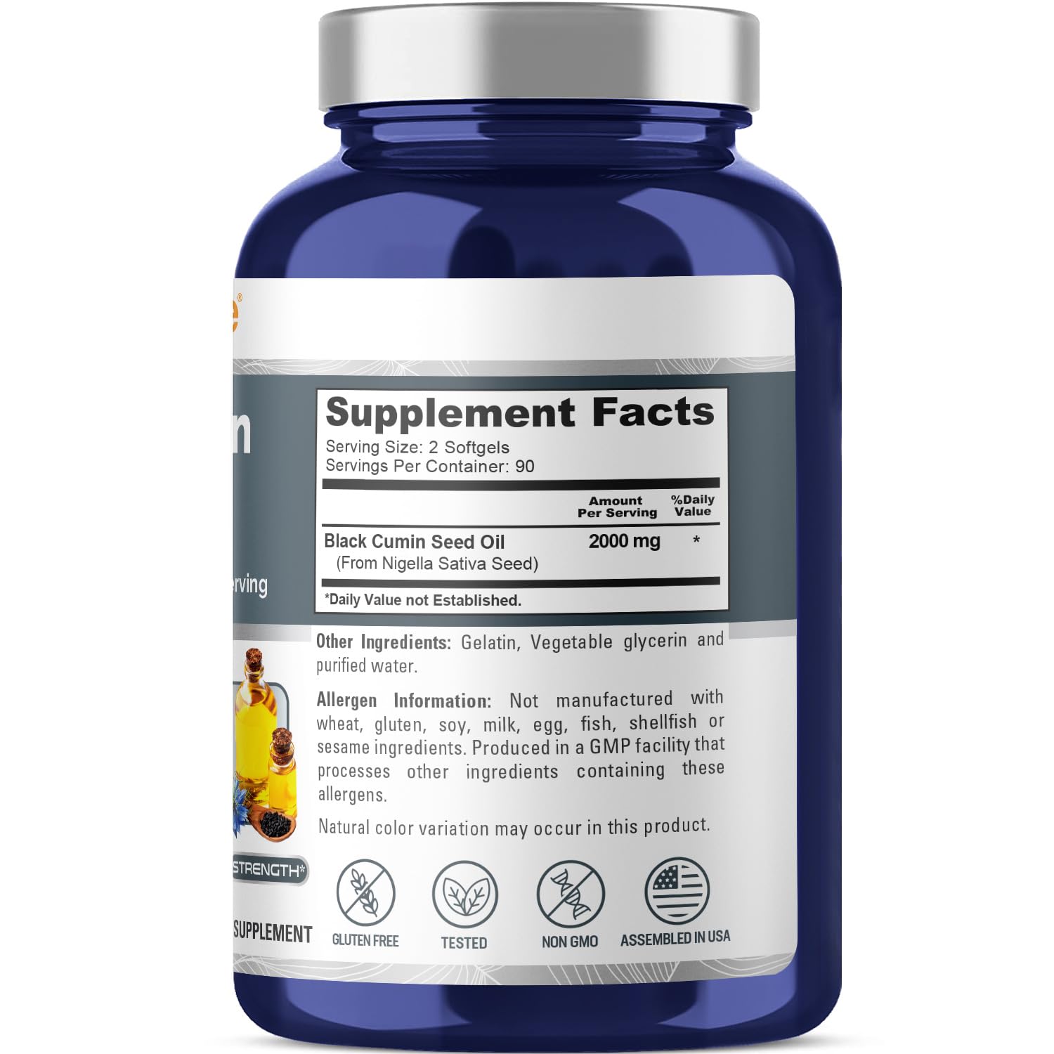 NusaPure Black Seed Oil 2000mg per Serving - 180 Softgel Caps (Non-GMO, Gluten-Free) Cold-Pressed Nigella Sativa