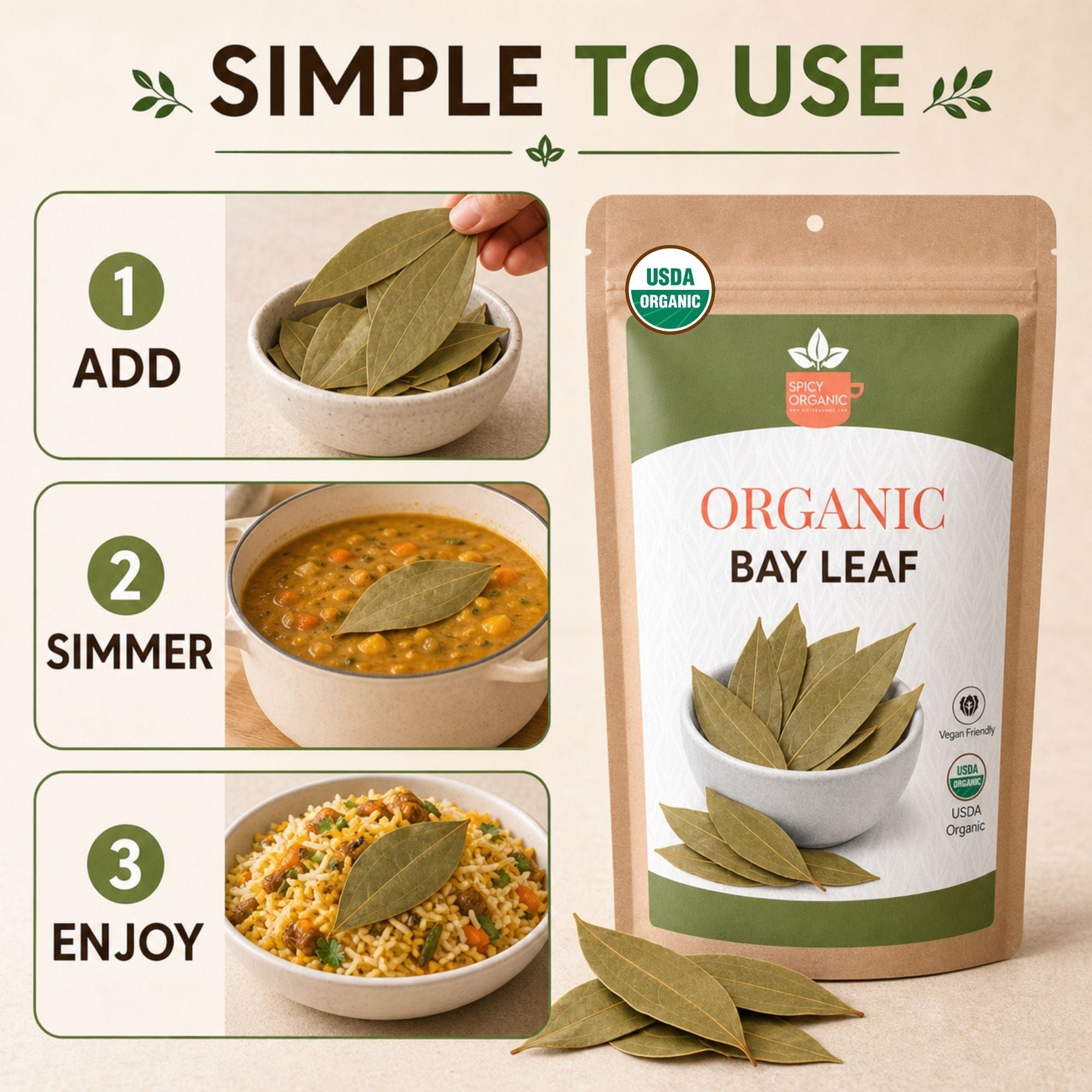 Organic Bay Leaves – Whole, for Soups & Slow Cooking