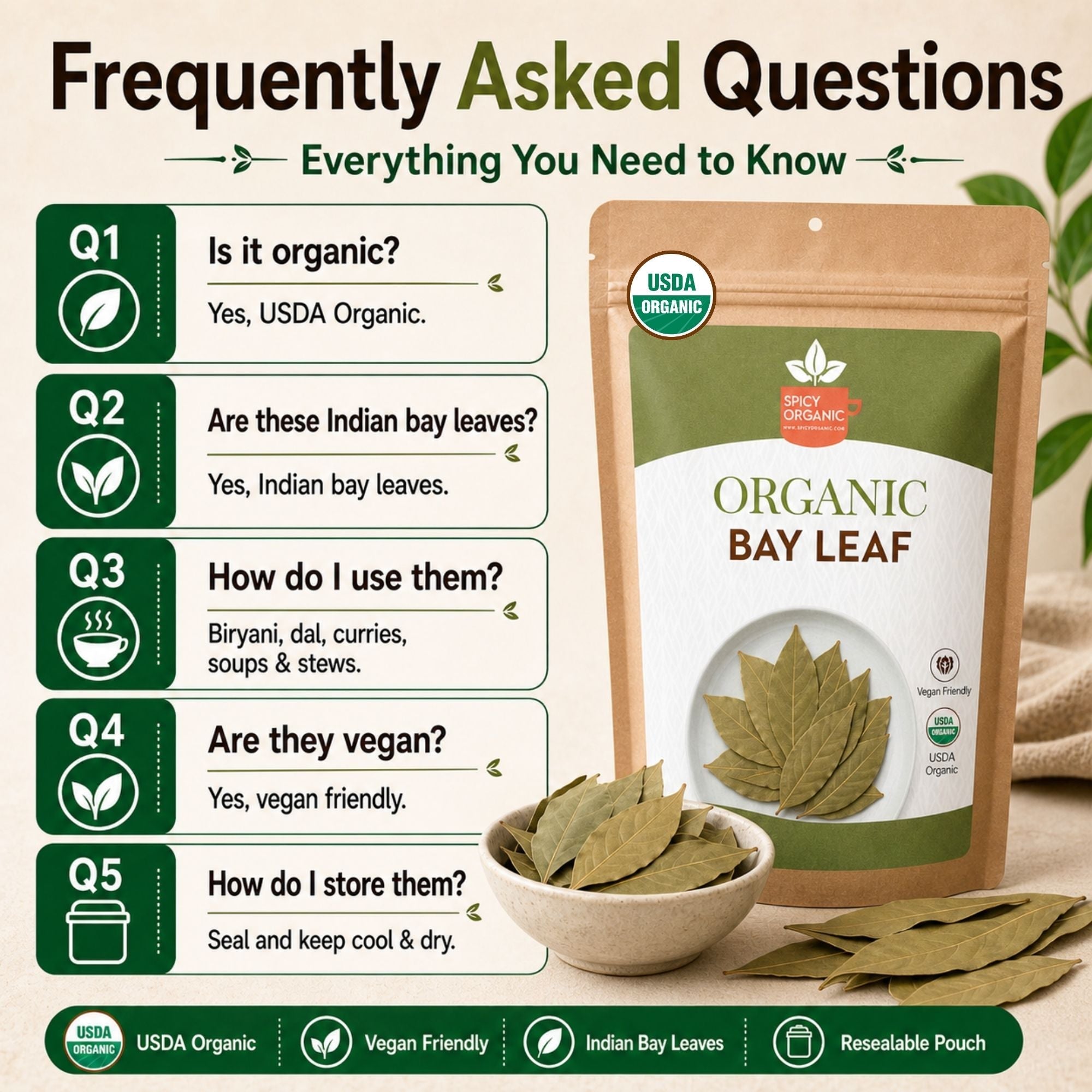 Organic Bay Leaves – Whole, for Soups & Slow Cooking