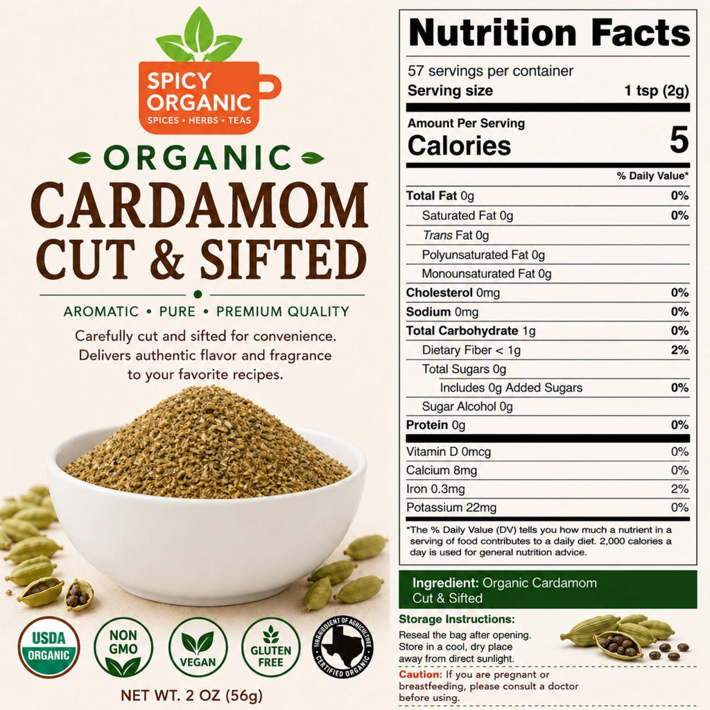 Organic Cardamom Cut & Sifted – For Chai & Tea Blends