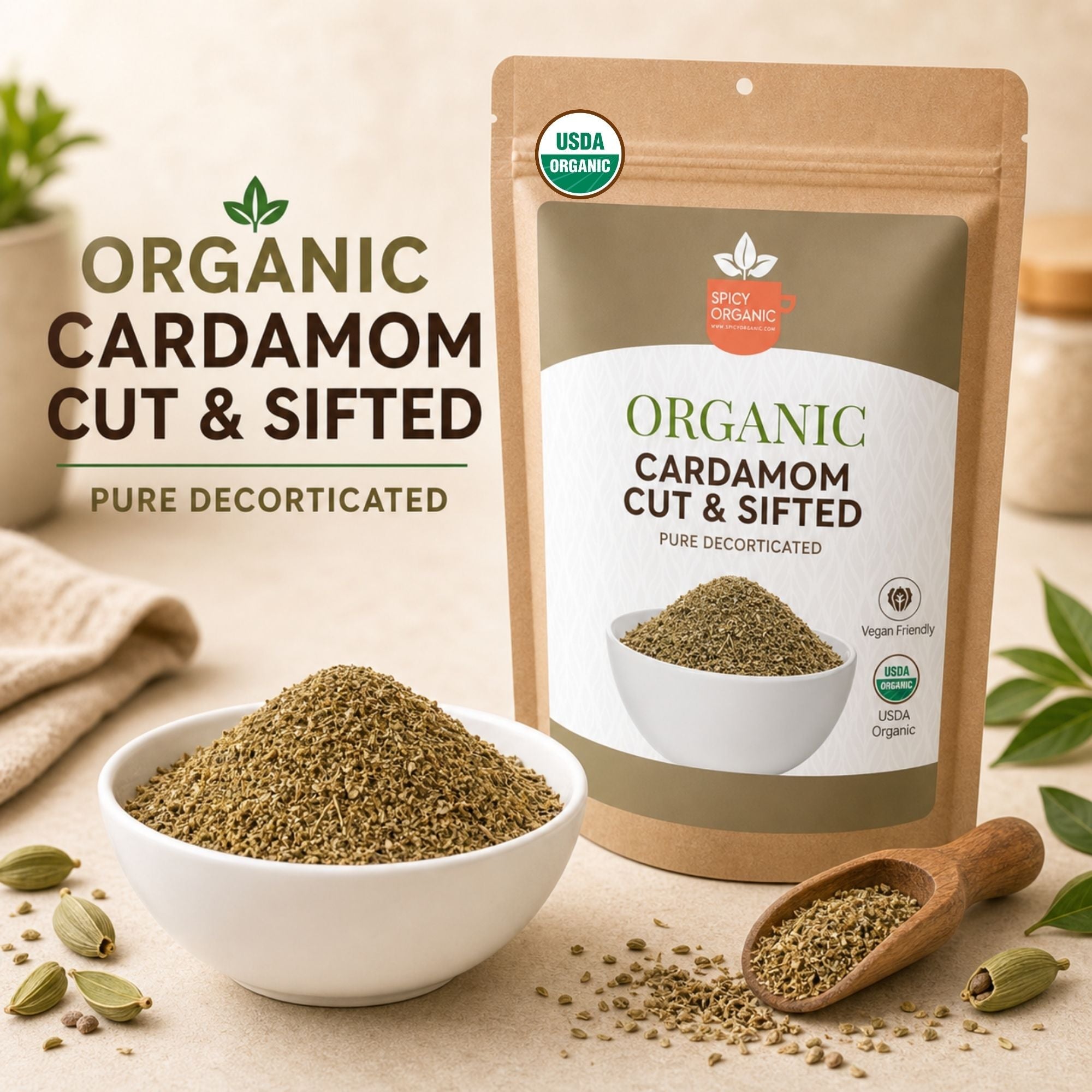 Organic Cardamom Cut & Sifted – For Chai & Tea Blends