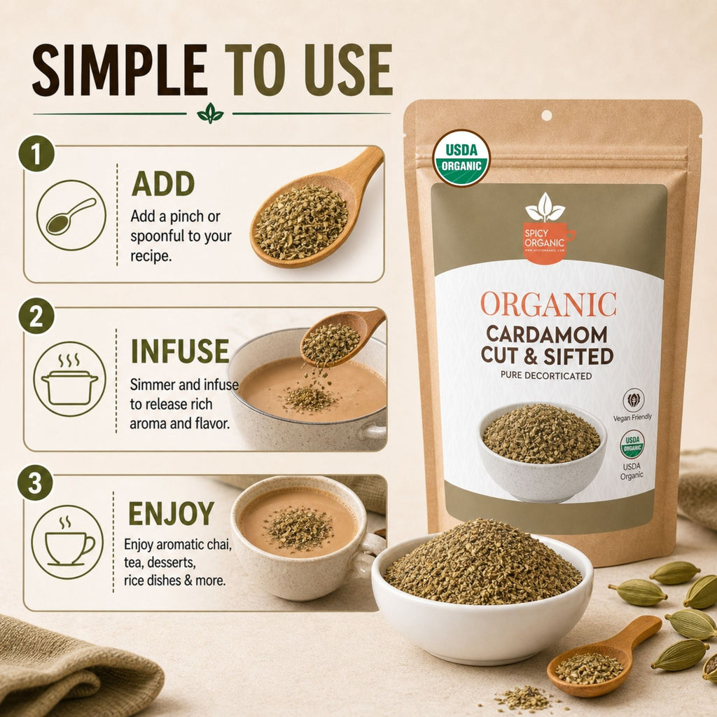 Organic Cardamom Cut & Sifted – For Chai & Tea Blends