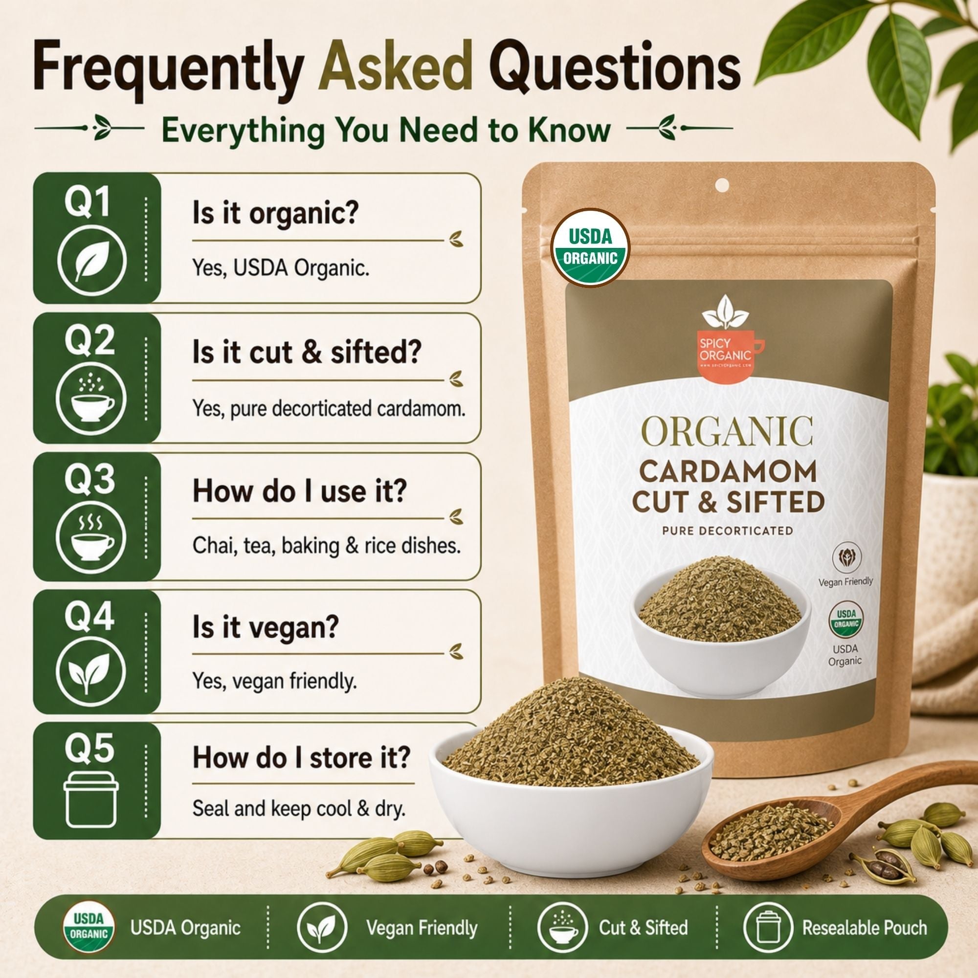 Organic Cardamom Cut & Sifted – For Chai & Tea Blends