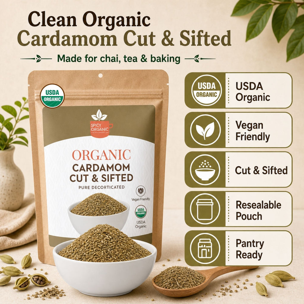 Organic Cardamom Cut & Sifted – For Chai & Tea Blends