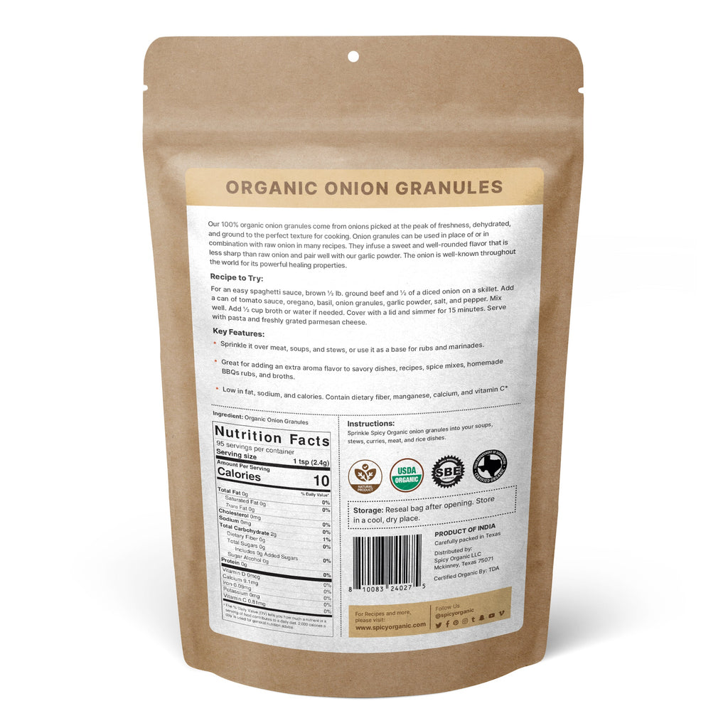 Organic Onion Granules — USDA Certified, Non-GMO | Marinades, Slow Cooking & Spice Rubs