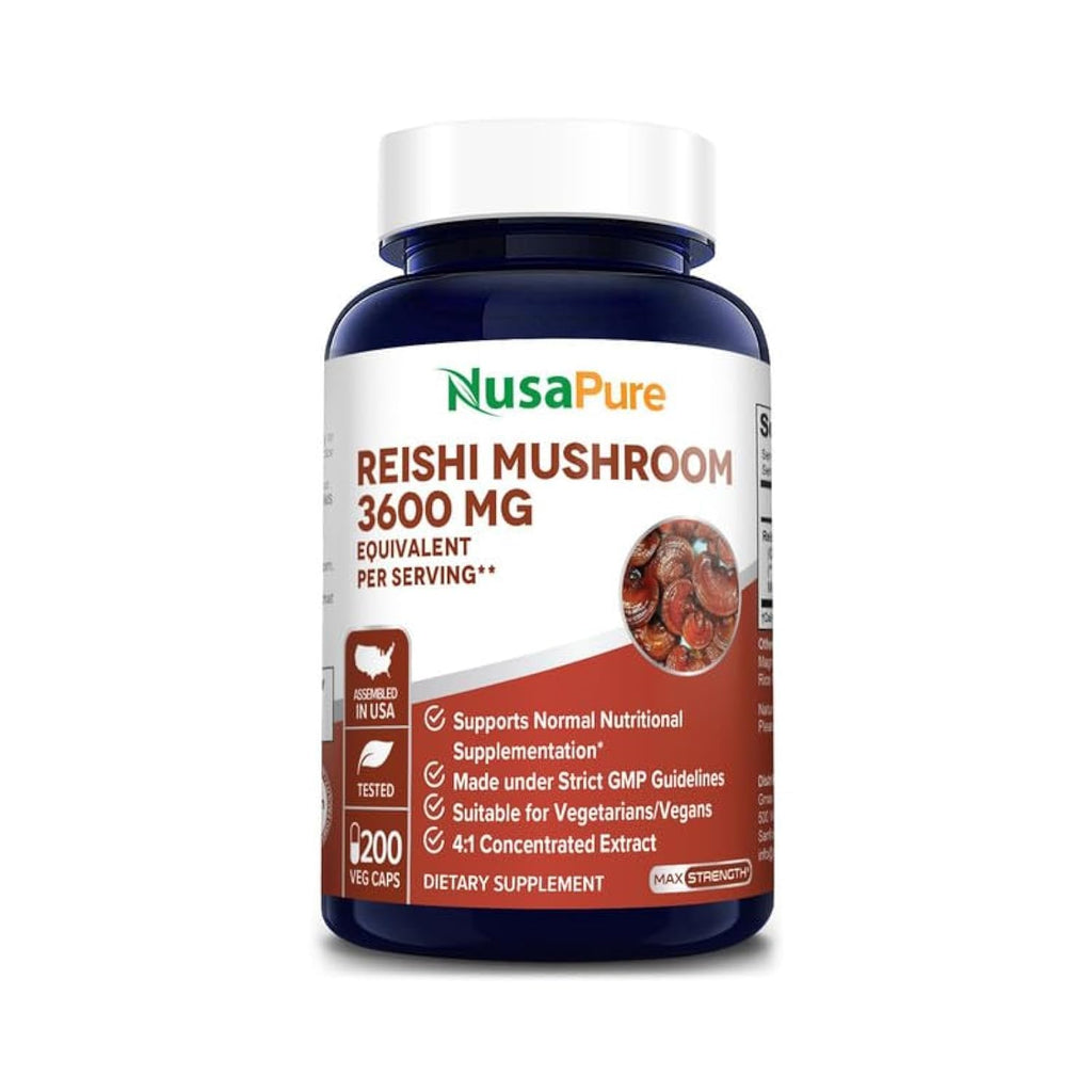 NusaPure Reishi Mushroom 4:1 Extract, 900 mg per Capsule 200 Veggie Caps Vegan, Non-GMO, Gluten-Free