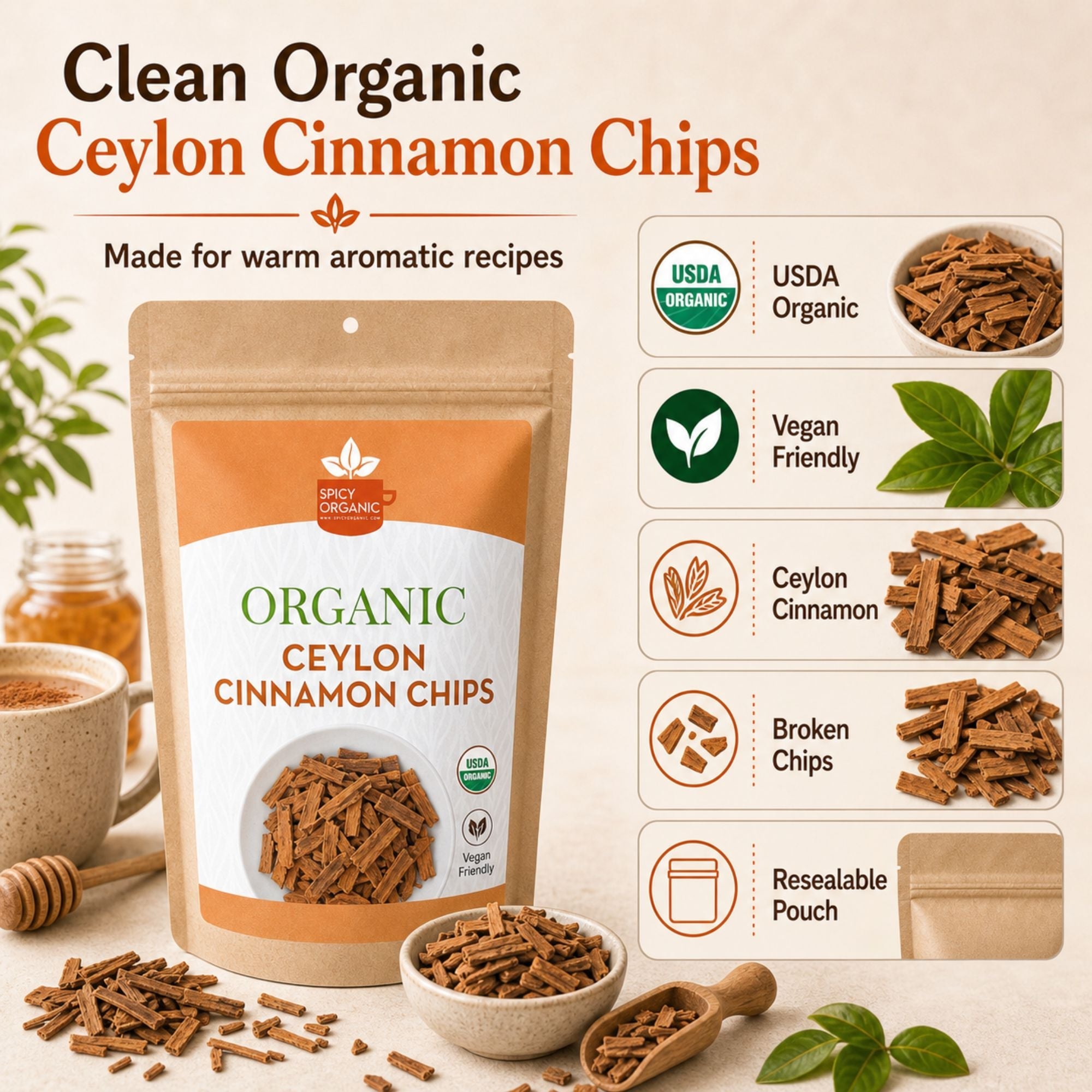 Organic Ceylon Cinnamon Chips – For Tea, Grinding & Mulling