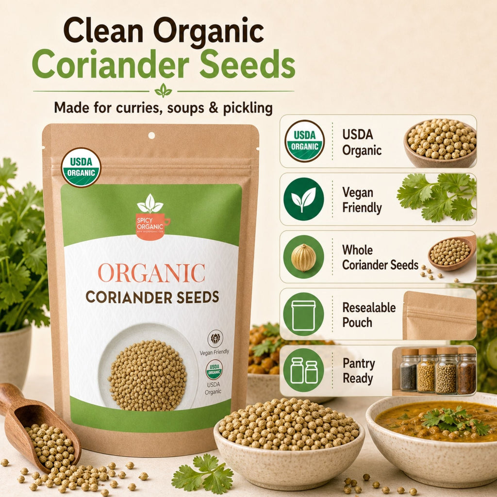 Organic Coriander Seeds – Whole Dhania for Curries & Pickling