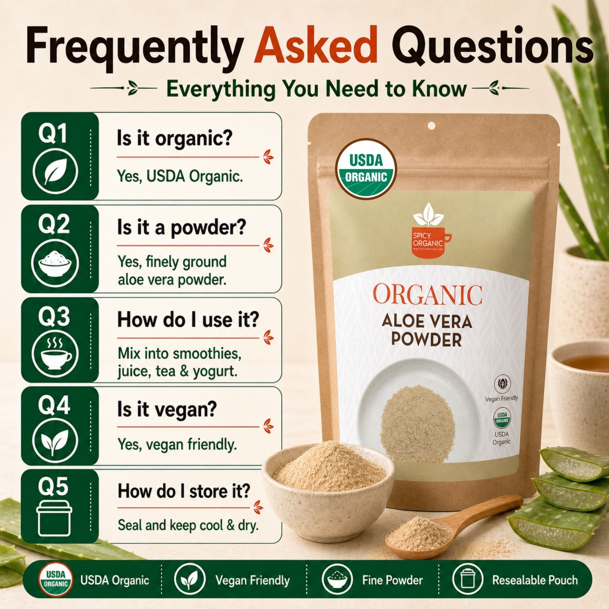Organic Aloe Vera Powder – For Skin & Hair Care