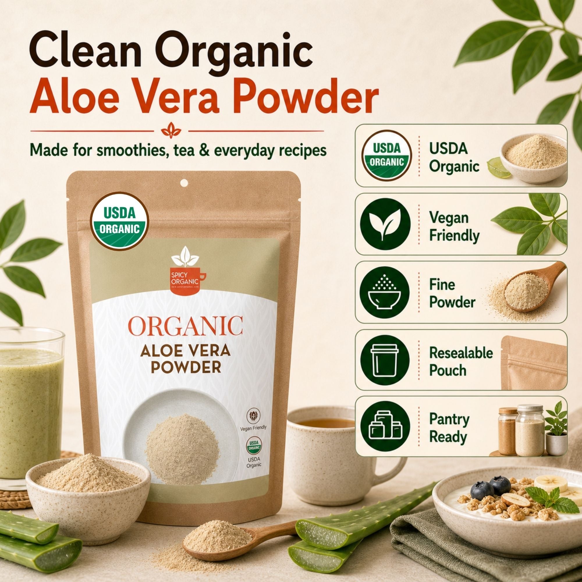 Organic Aloe Vera Powder – For Skin & Hair Care
