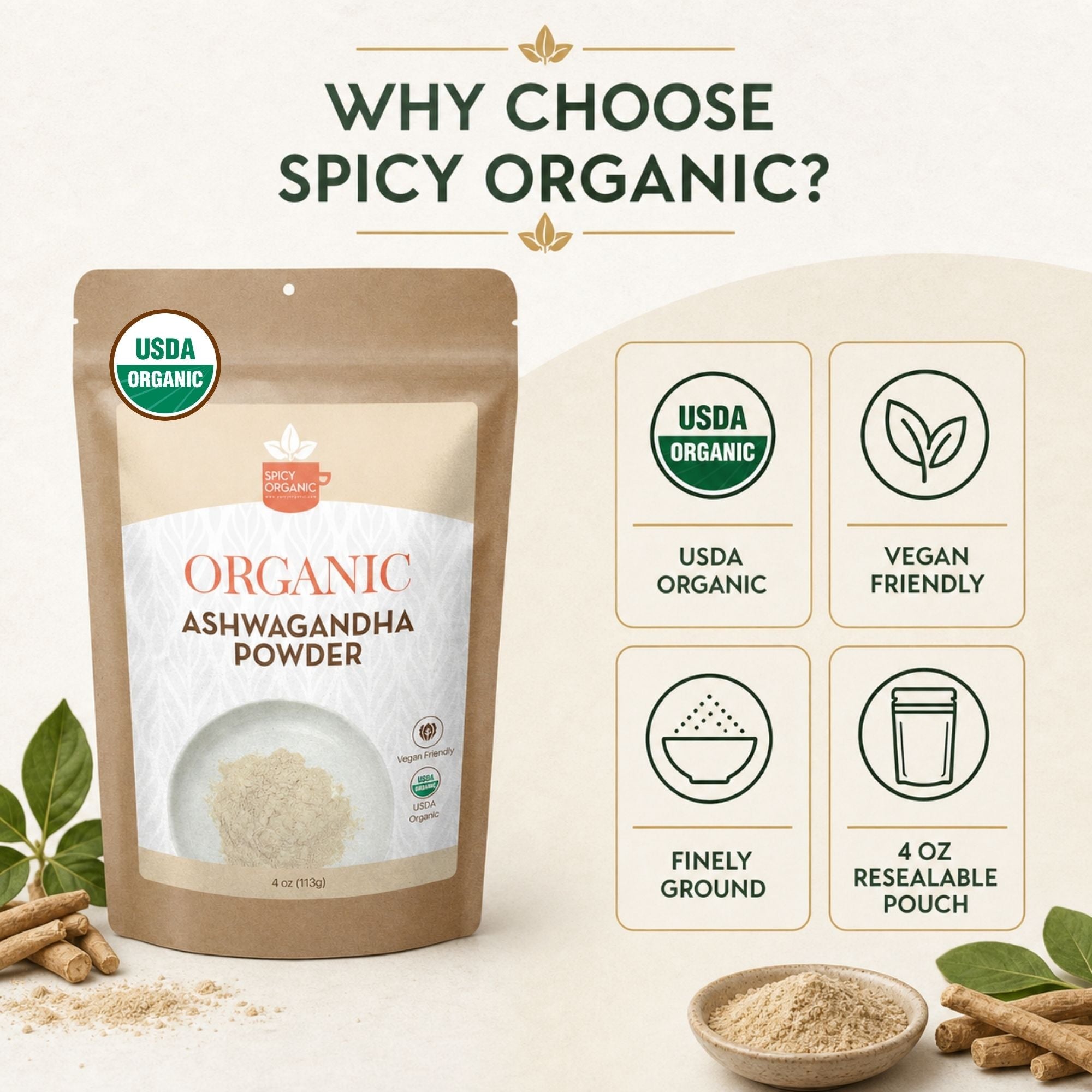 Organic Ashwagandha Root Powder – Withania somnifera from India | USDA Certified Organic