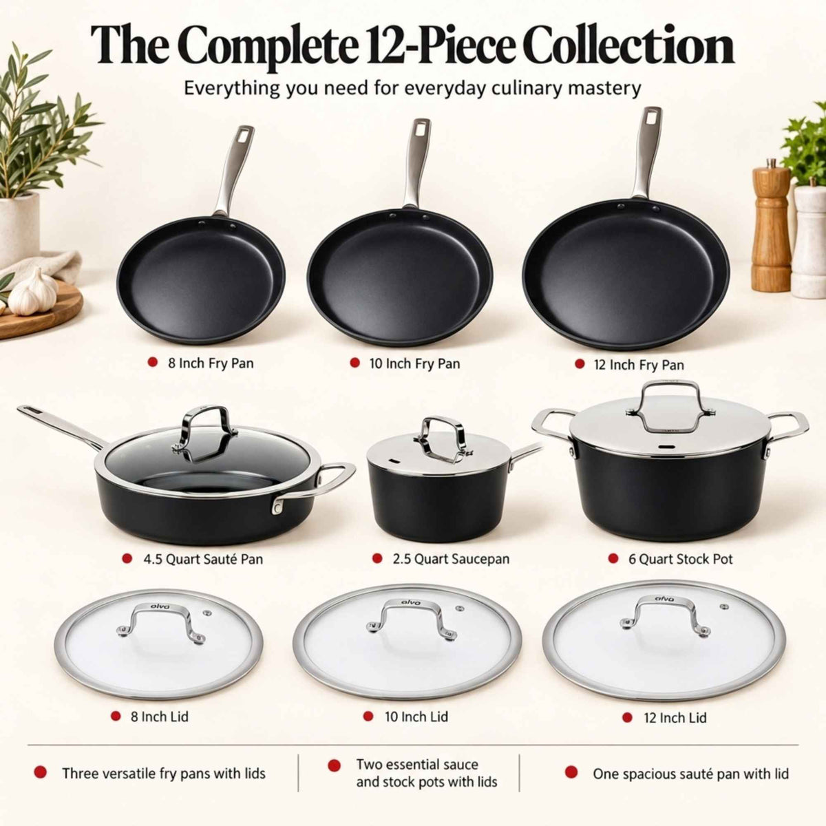 Ceramic Nonstick Cookware Set, 12-Piece