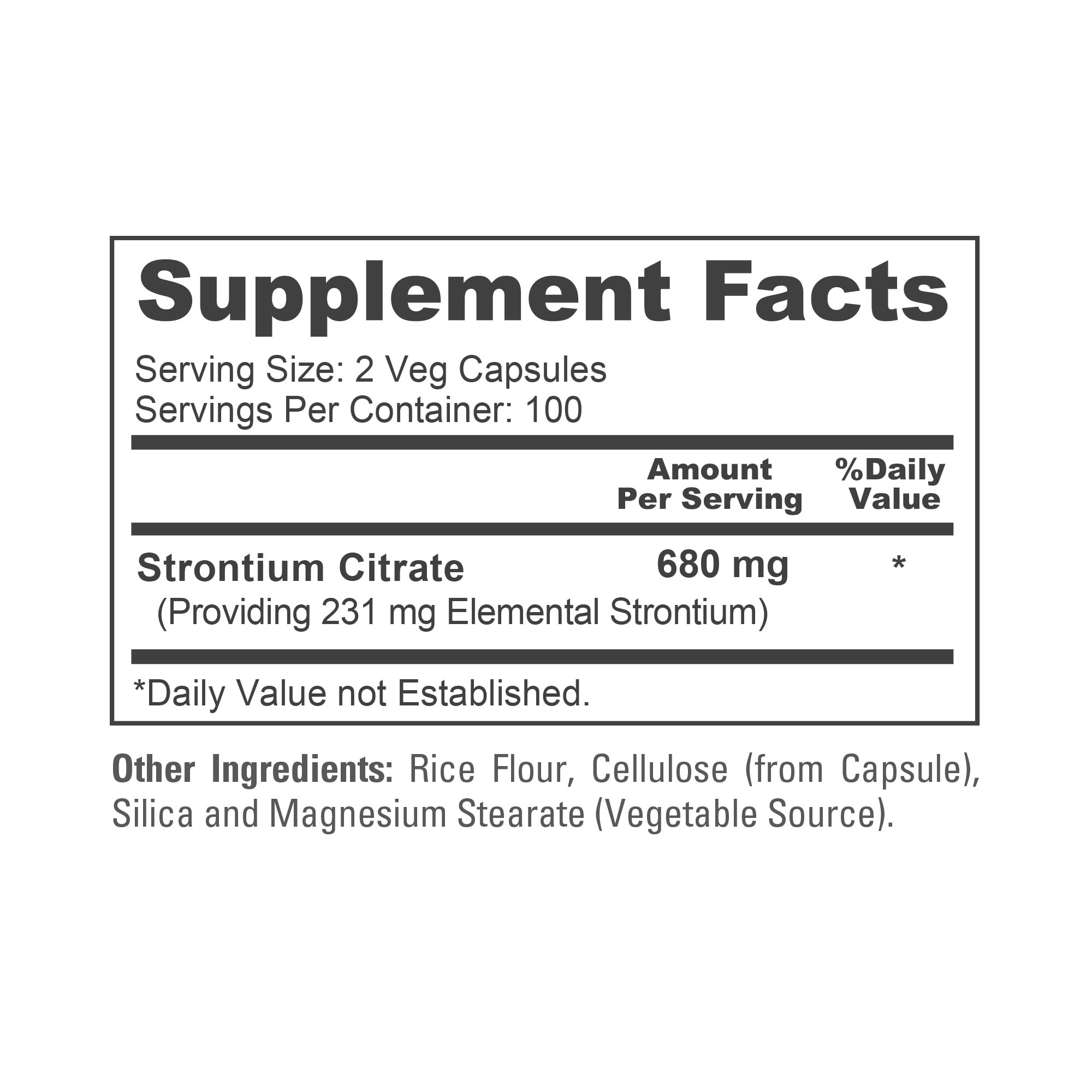 NusaPure Strontium Citrate - Suitable for Vegetarian/Vegan, Non - GMO - 680 mg 200 Capsules