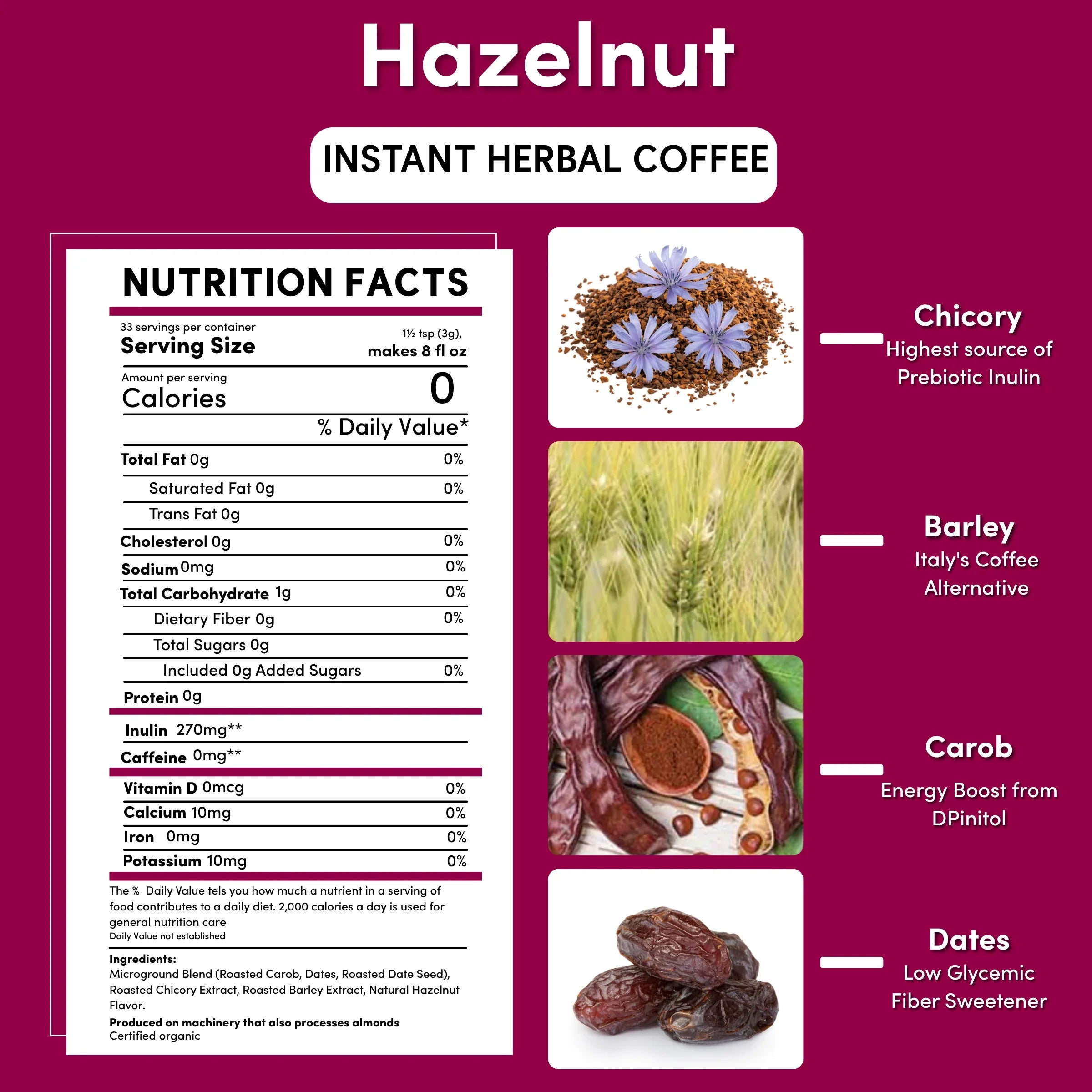 Instant Hazelnut Herbal Coffee