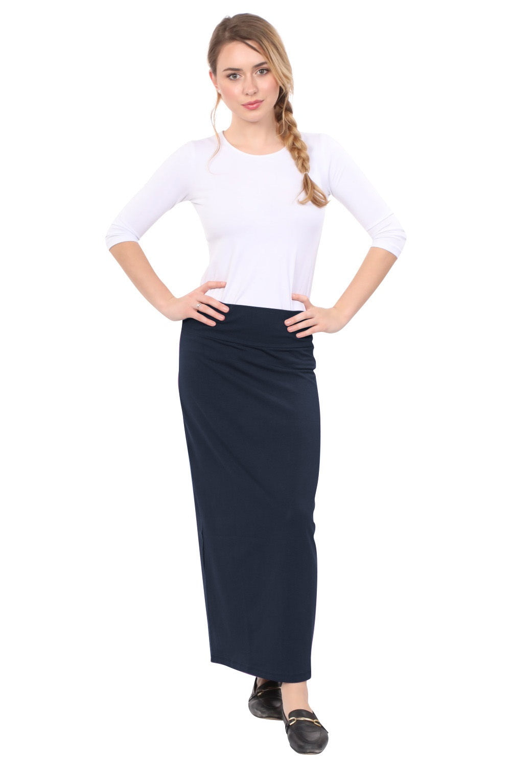 Plus Size Women's Stretch Maxi Pencil Skirt - Cotton Blend and No Slits